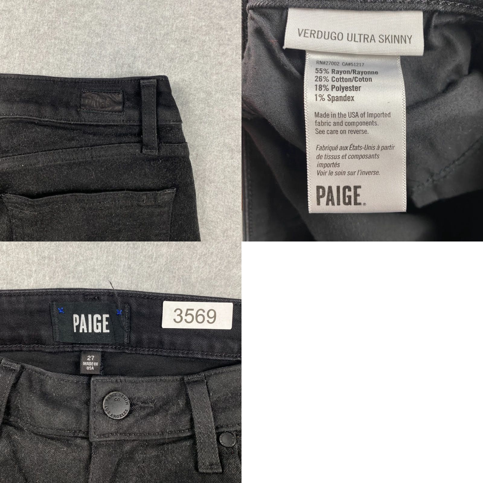 Paige Paige Verdugo Black Jeans Womens 27 Mid-Rise Ultra Skinny Denim Stretch Pant Size 27" / US 4 / IT 40 - 9 Thumbnail