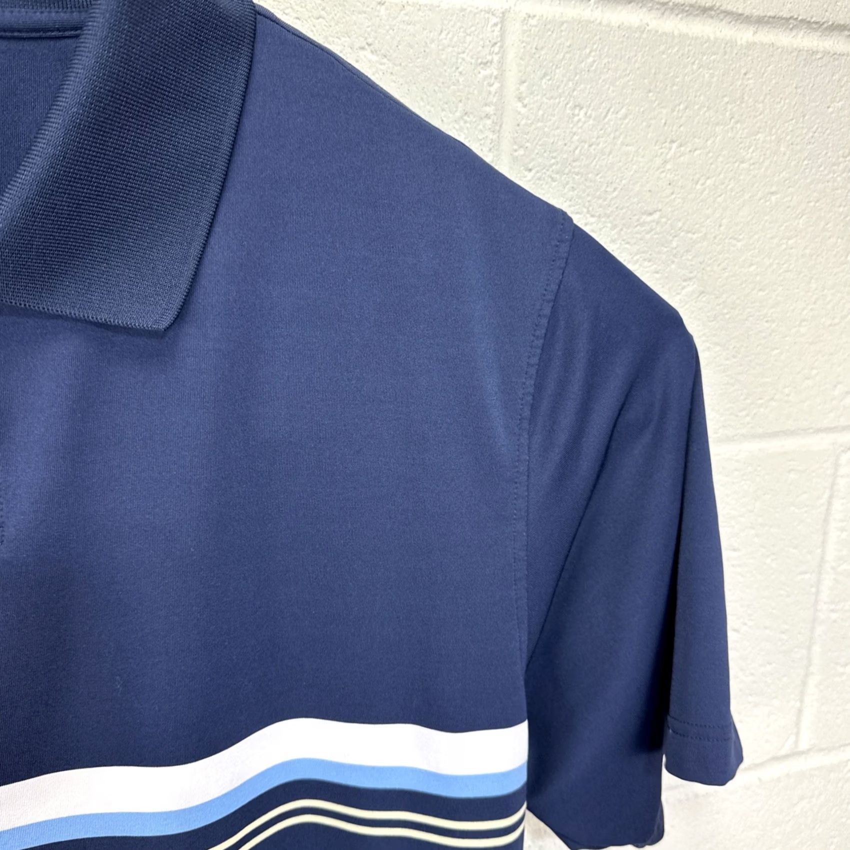 Footjoy FootJoy Golf Polo Short Sleeve Shirt Men Large Blue Knit Embroidered Logo Striped Regular Fit Button-Up VINTAGE: No Size US L / EU 52-54 / 3 - 5 Thumbnail