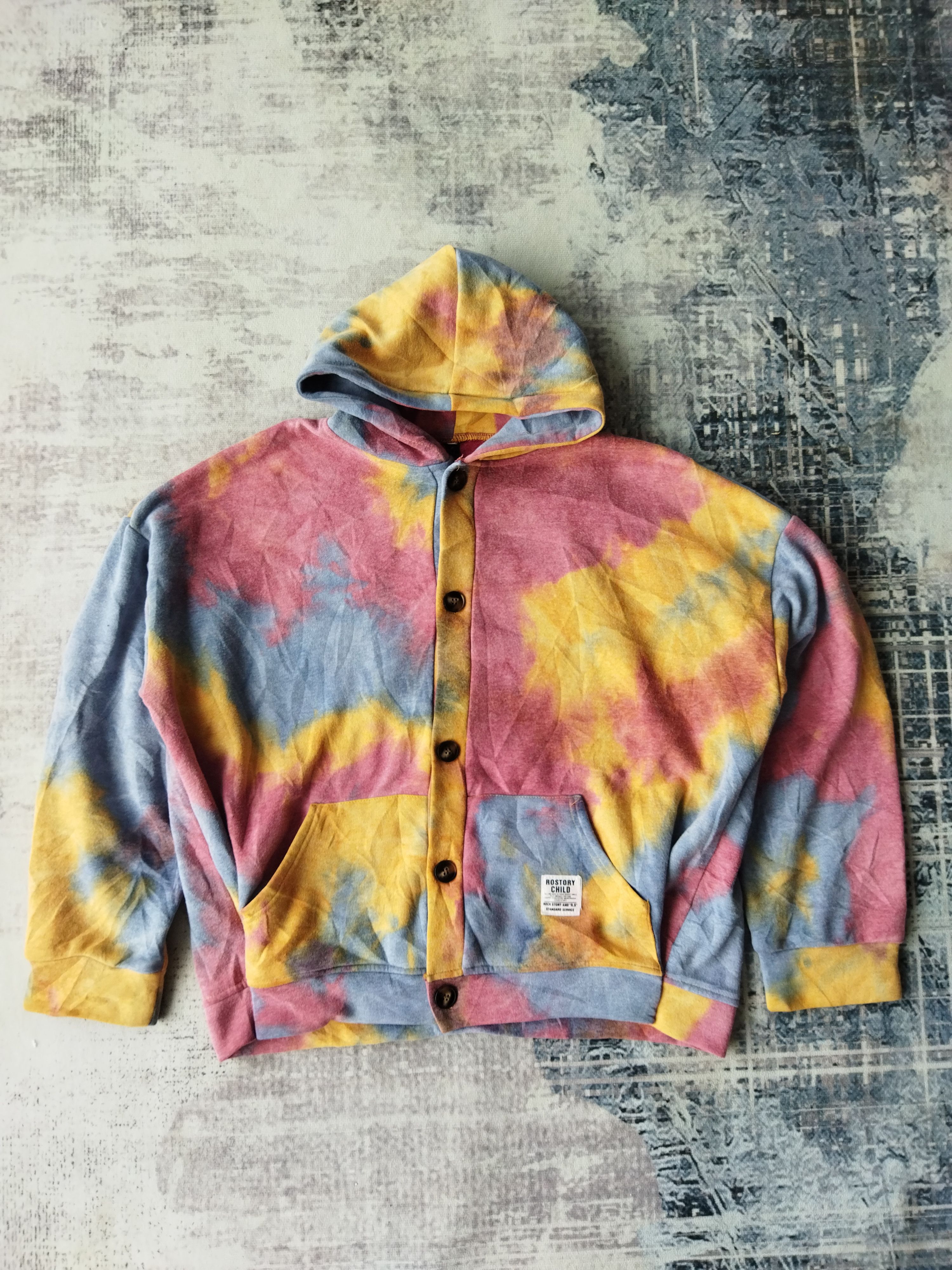image of Vintage Rostory Child Tye Dye Button Hoodie, Men's (Size Large)