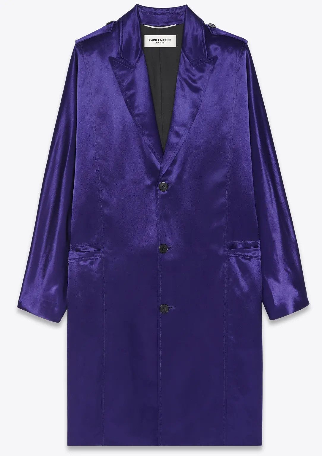 Saint Laurent Paris o1s1wg110724 Single-Breasted Coat in Satin in Blue Size US L / EU 52-54 / 3 - 1 Thumbnail