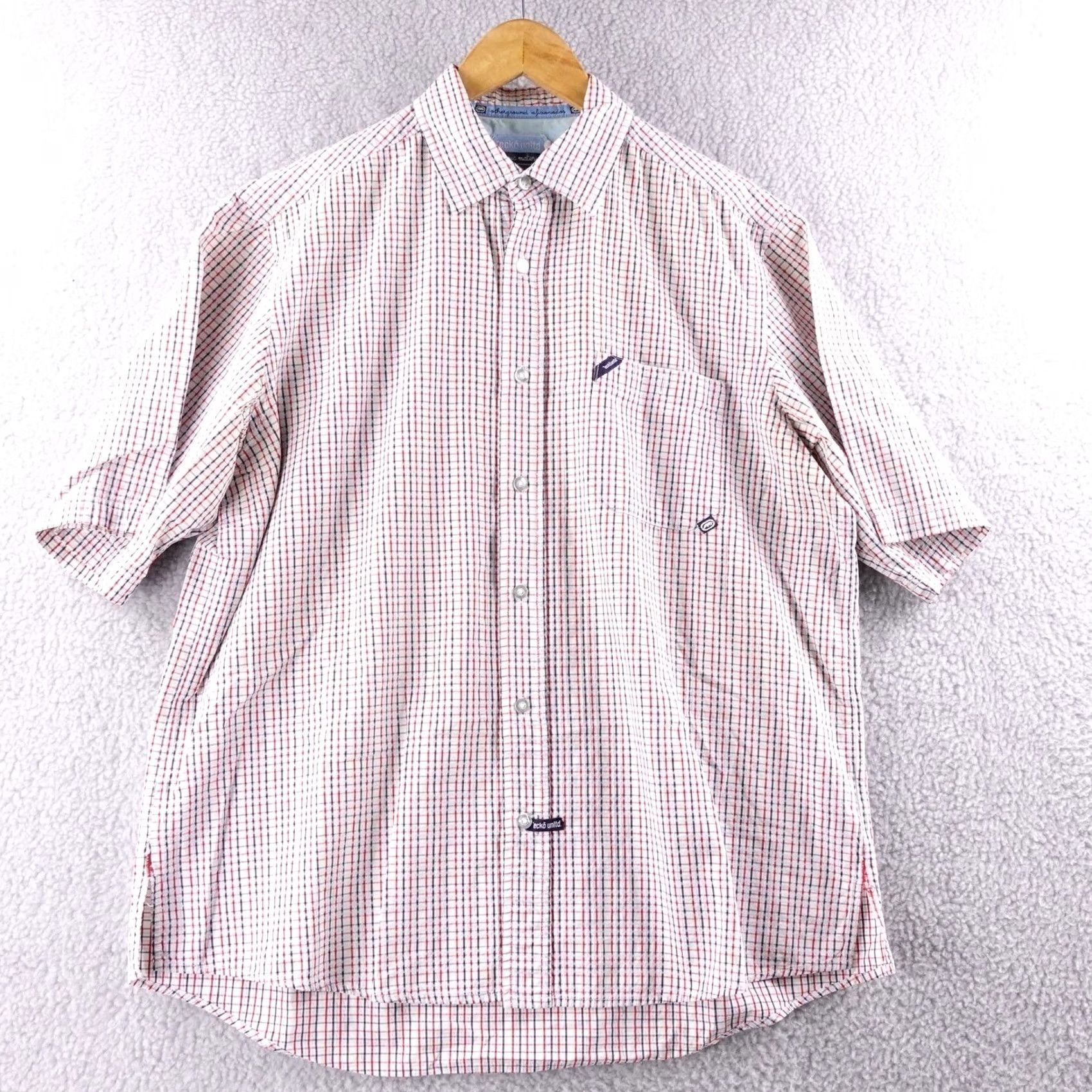 Ecko Unltd. Ecko Unltd Shirt Button-Up Plaid Red Blue White Classic Check Short Sleeve Mens L Size US L / EU 52-54 / 3 - 2 Thumbnail