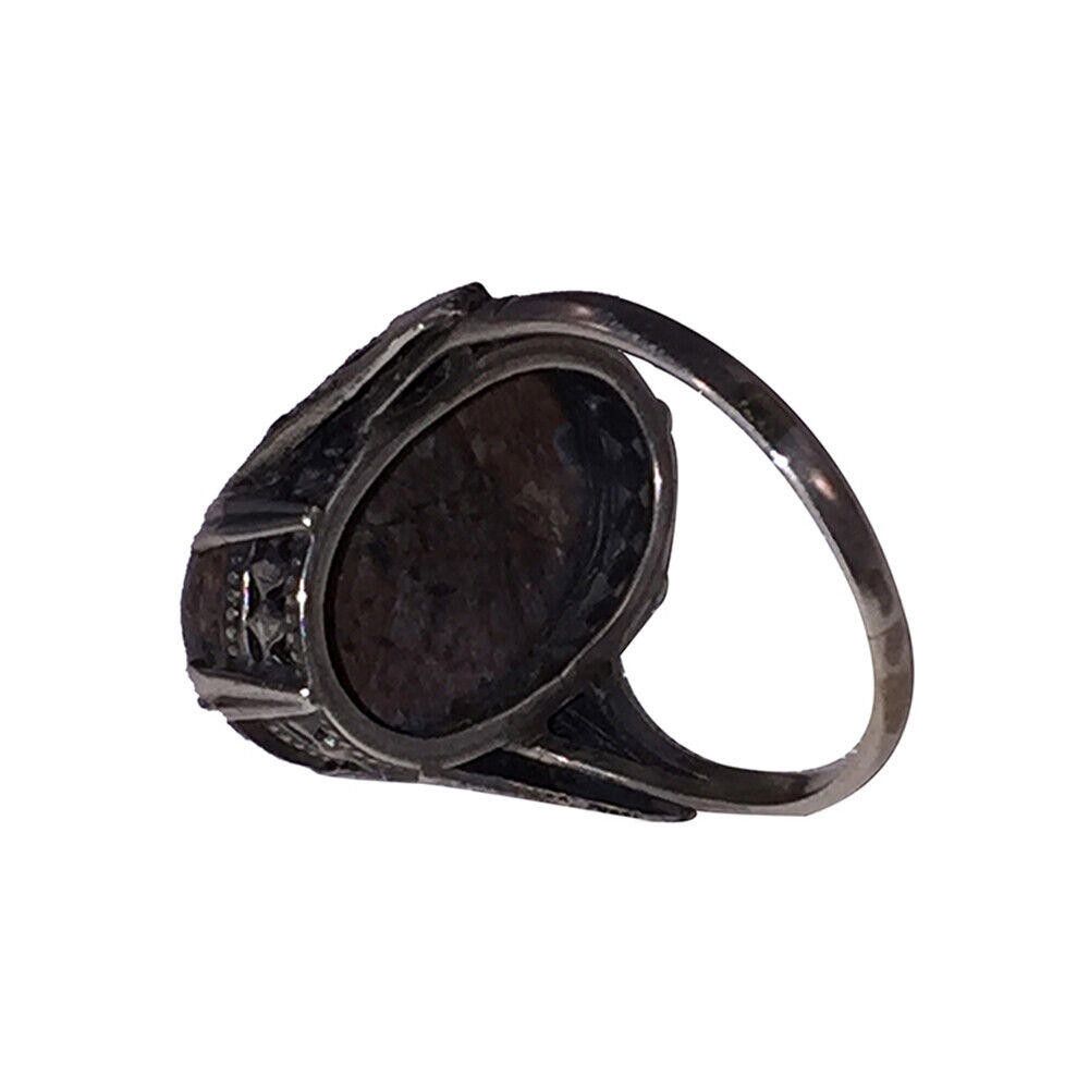 Designer Deco Sterling Oblong Green & Dark Blue Jasper Marcasite Ring Size ONE SIZE - 4 Thumbnail