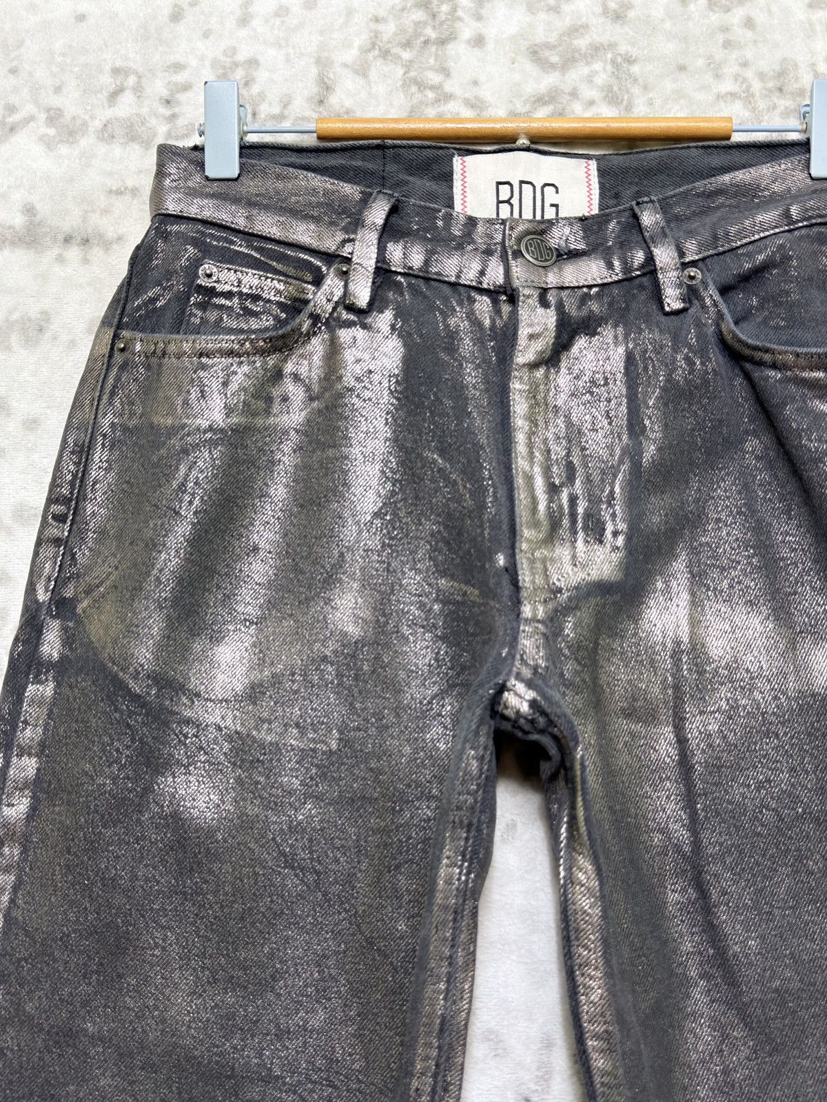 5351 POUR LES HOMMES BDG Metallic Coated Black Skinny Jeans Y2K Futuristic Punk Size US 28 / EU 44 - 4 Thumbnail