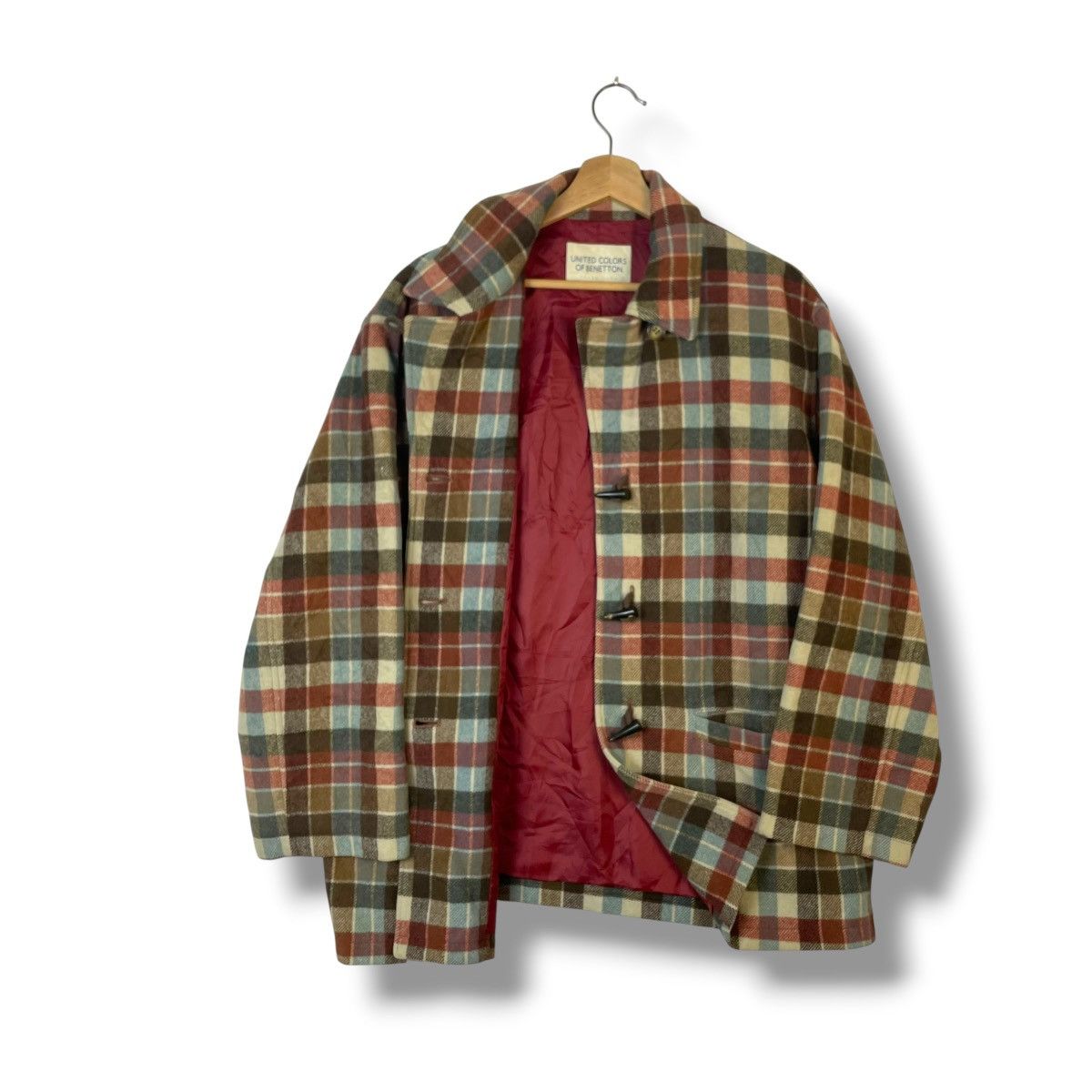 United Colors Of Benetton UNITED COLORS OF BENETTON PLAID WOOL DUFFLE JACKET Size US XL / EU 56 / 4 - 1 Thumbnail