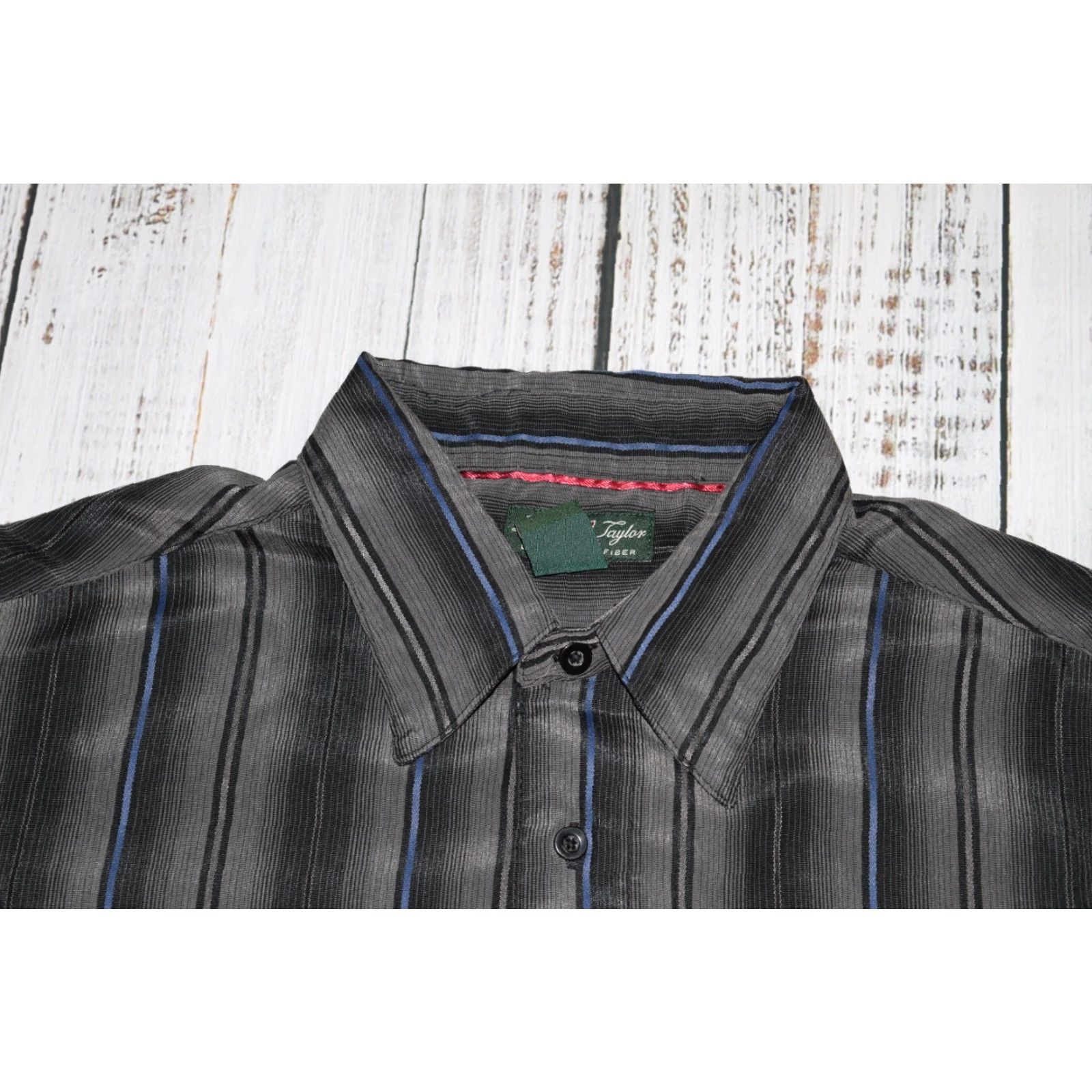 Vintage VINTAGE David Taylor MEN'S Button-Up Shirt Black Grey Vertical Stripe Short Sleeve L Mens Regular Size Size US L / EU 52-54 / 3 - 3 Thumbnail