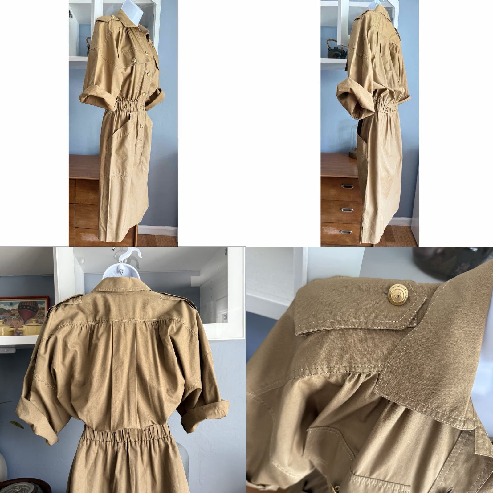 Vintage VINTAGE Mila Schon Shirt Dress Khaki 4 100% Cotton Utility Style Button Front Logo Pockets Epaulets Chest Patch Front Hip Pockets knee Length Women Size S / US 4 / IT 40 - 8 Thumbnail