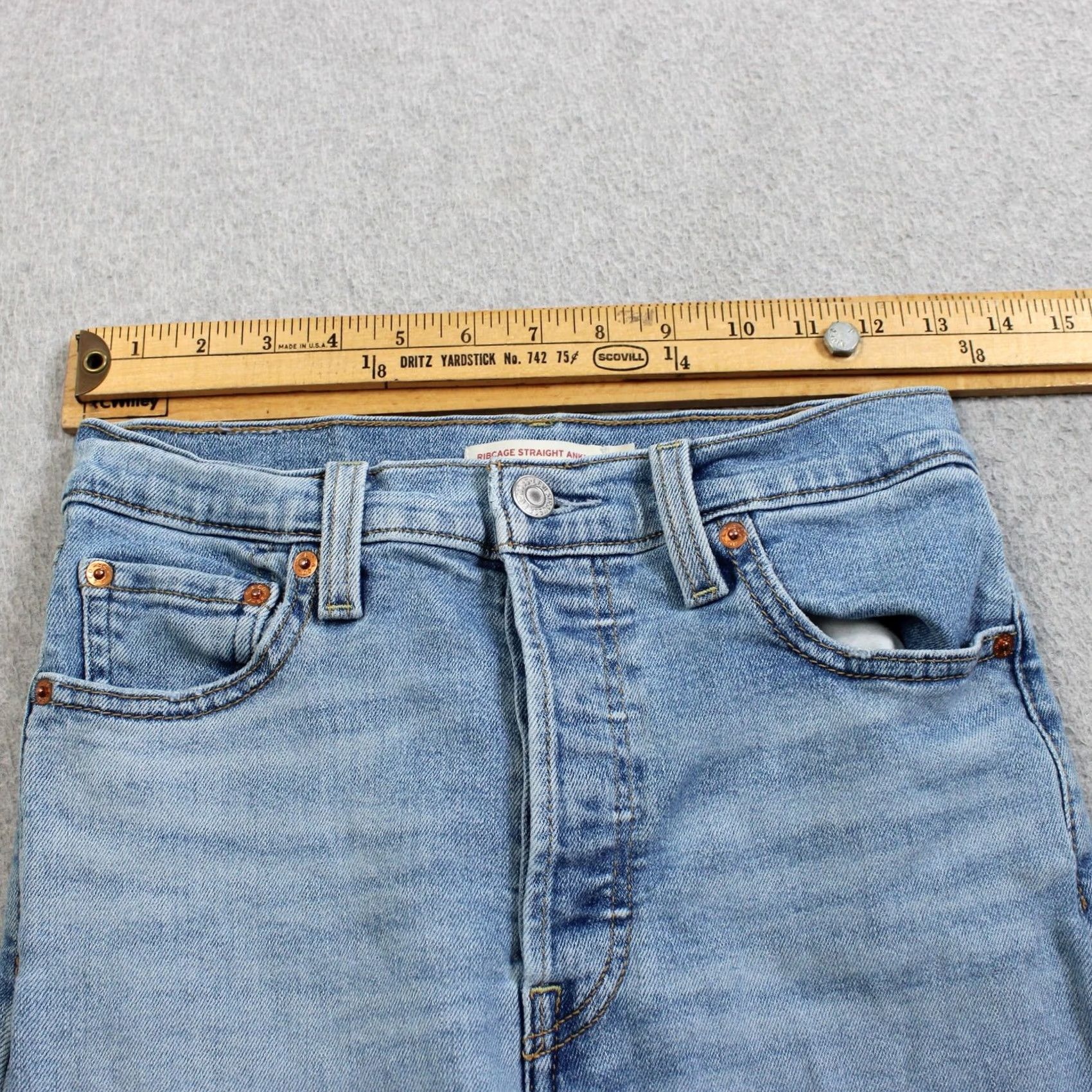 Levi's Levis Ribcage Straight Ankle Jeans Women 26 Blue Light Wash Slim Stretch Denim Size 26" / US 2 / IT 38 - 7 Thumbnail