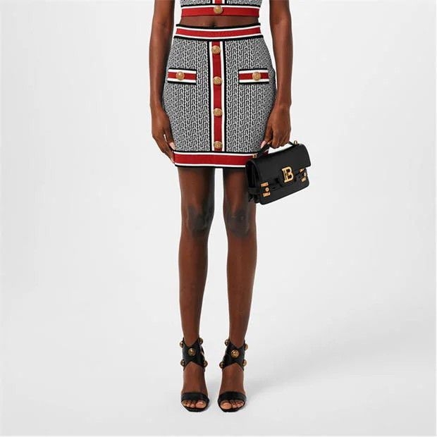 Balmain o1g2r1mq0924 Monogram Mini Skirt in Multicolor Size 29" - 3 Thumbnail