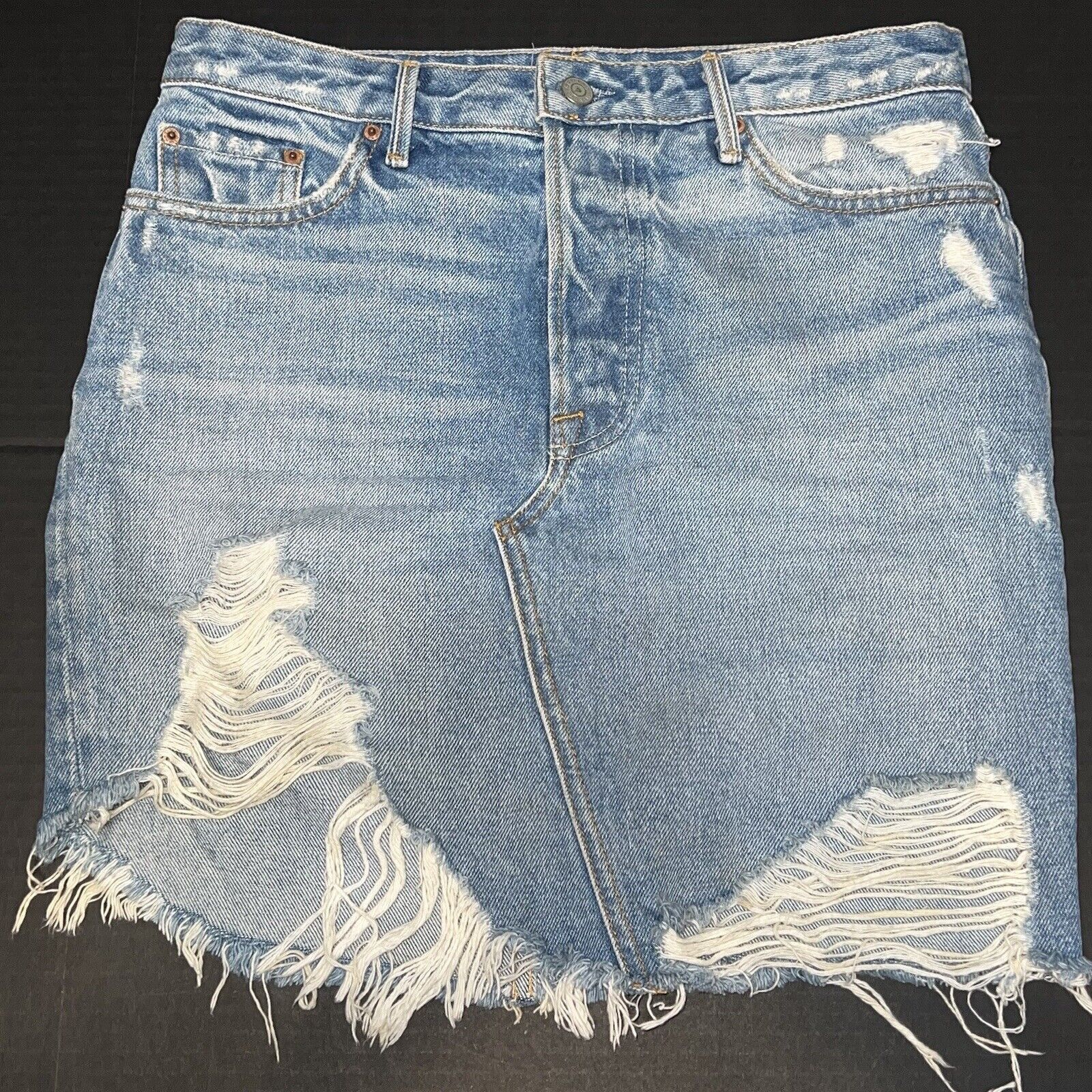 GRLFRND GRLFRND Sz 28 Lava Bed Rhoda Distressed Denim Mini Skirt Size 28" / US 6 / IT 42 - 1 Thumbnail