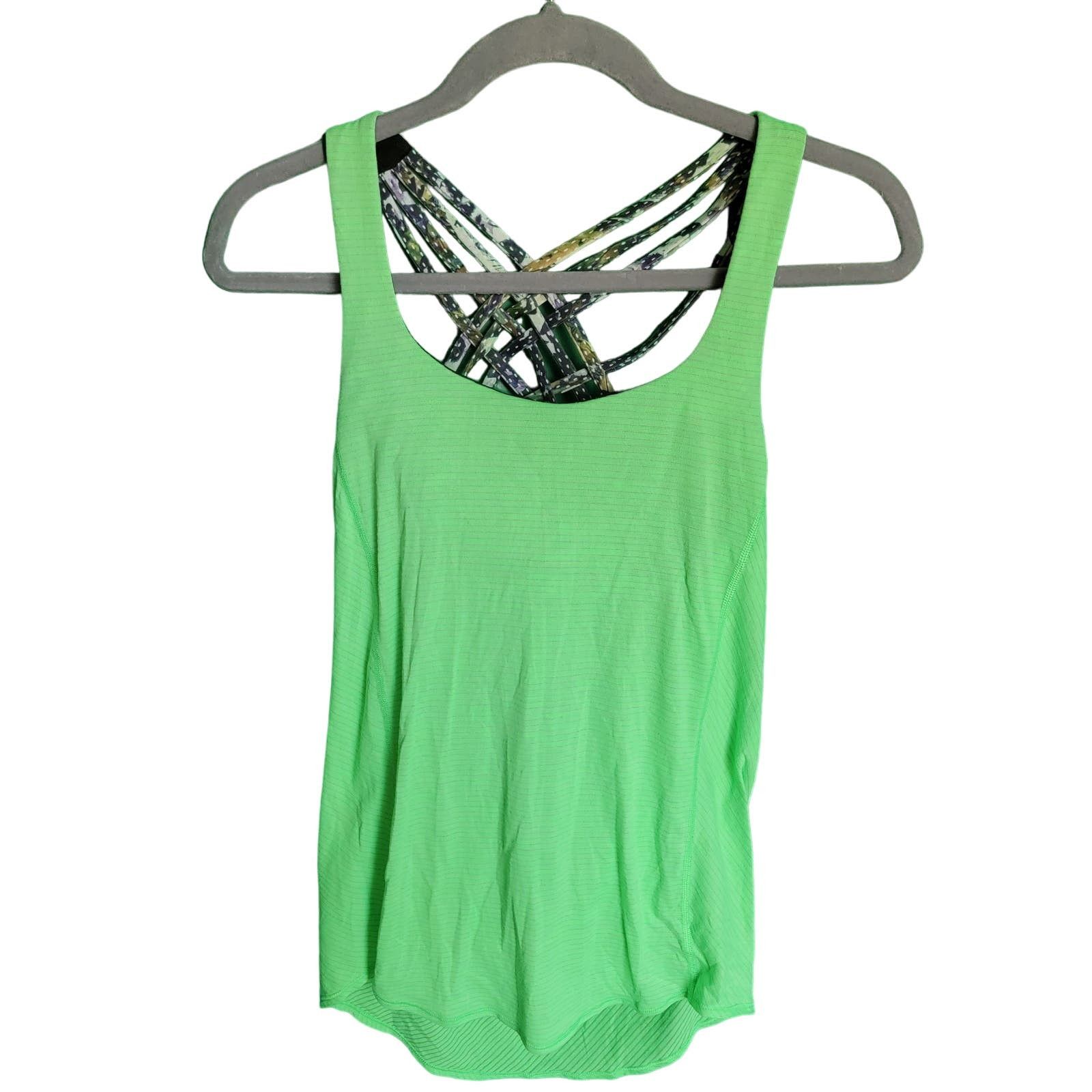 Lululemon Free To Be Wild Tank Top Built in Bra Strappy Open Back Green Size:  4