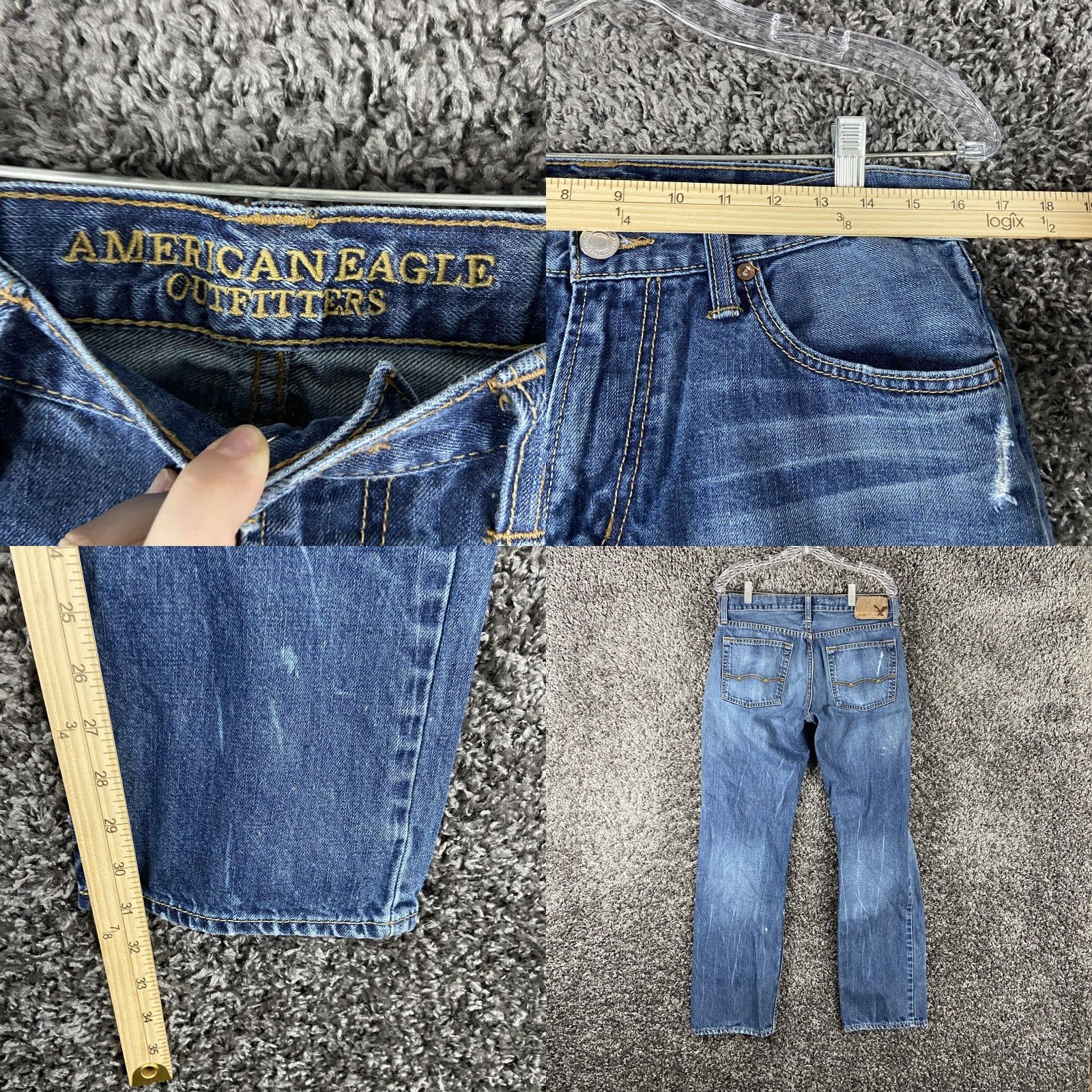 American Eagle Outfitters AMERICAN EAGLE Distressed Straight Jeans Men’s 32x31 Blue Size US 32 / EU 48 - 8 Thumbnail