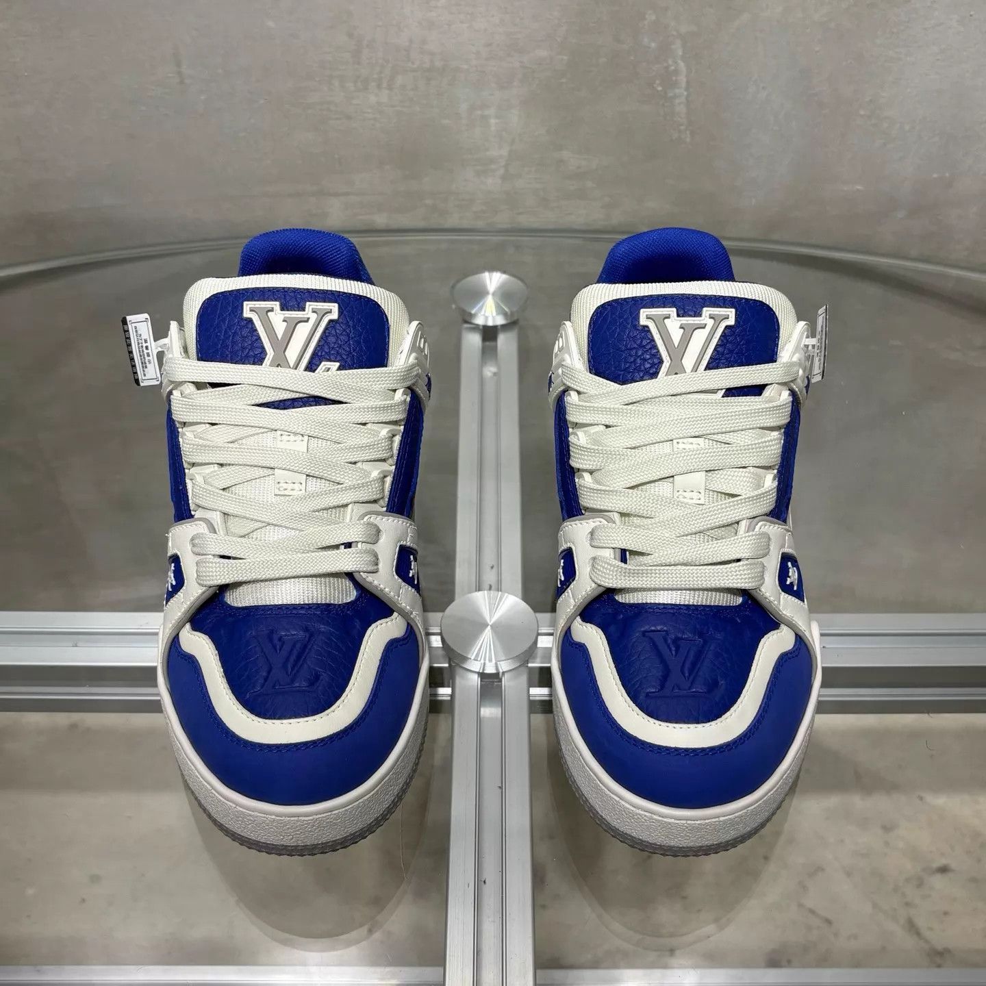 Louis Vuitton LV Trainer White Blue Embossed UK2 (36) Size US 4.5 / IT 34.5 - 1 Thumbnail