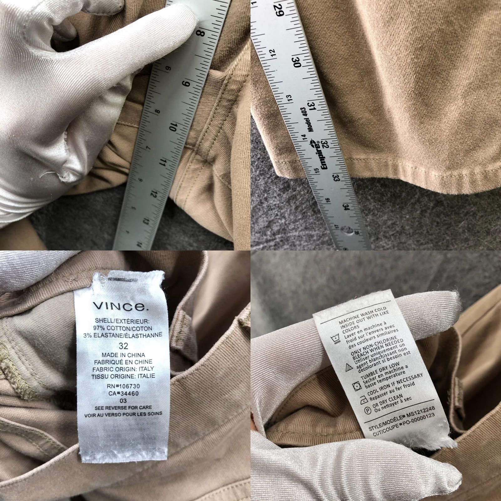 Vince Vince Slim Straight Chino Pants Mens 32x33 Beige Twill 5-Pocket Stretch Flat Front Straight Leg, Pre-Owned, Regular Size, Vintage No Size US 32 / EU 48 - 8 Thumbnail