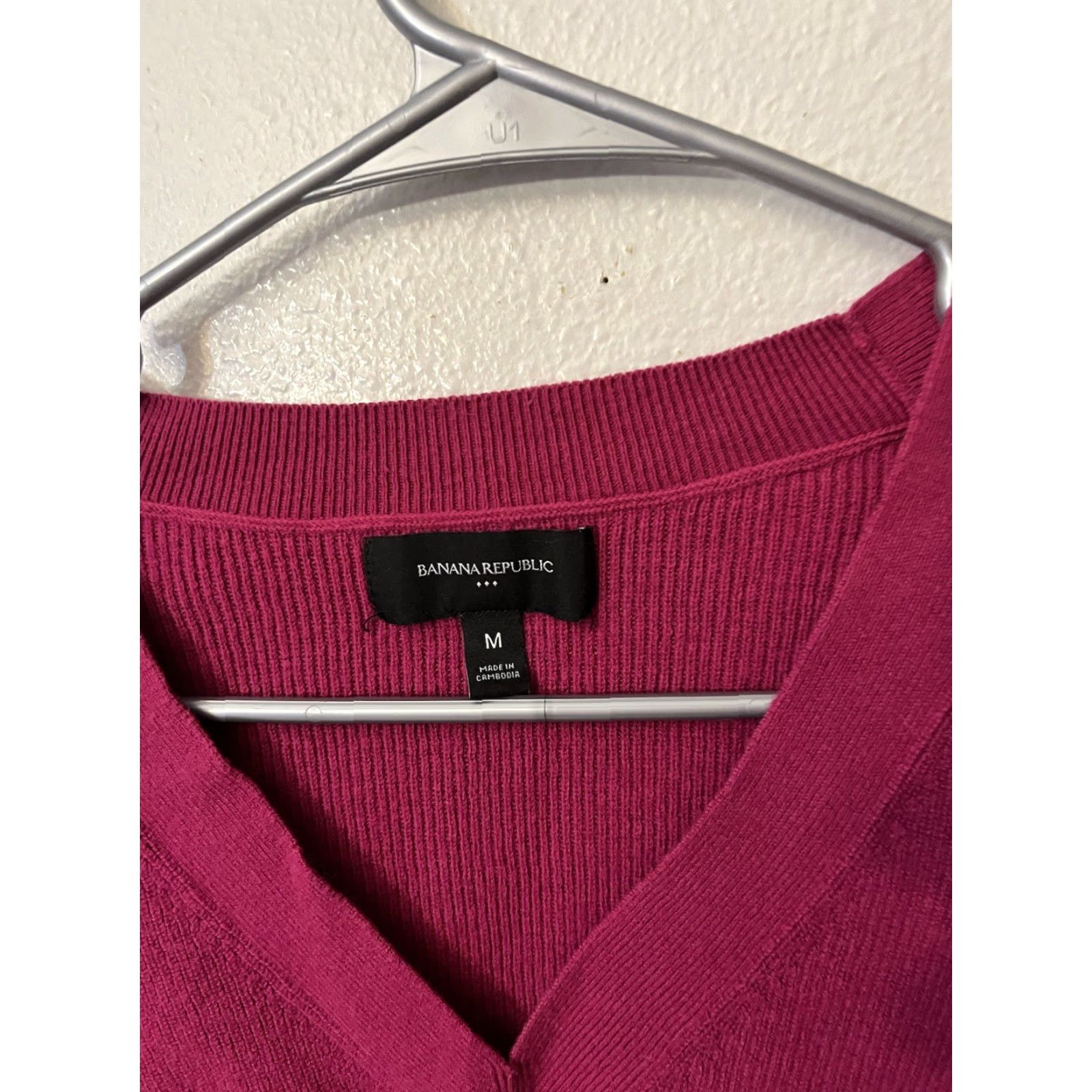 Banana Republic Banana Republic Women's Magenta V-Neck Pullover Sweater Cotton Nylon Wool Medium Size M / US 6-8 / IT 42-44 - 3 Thumbnail