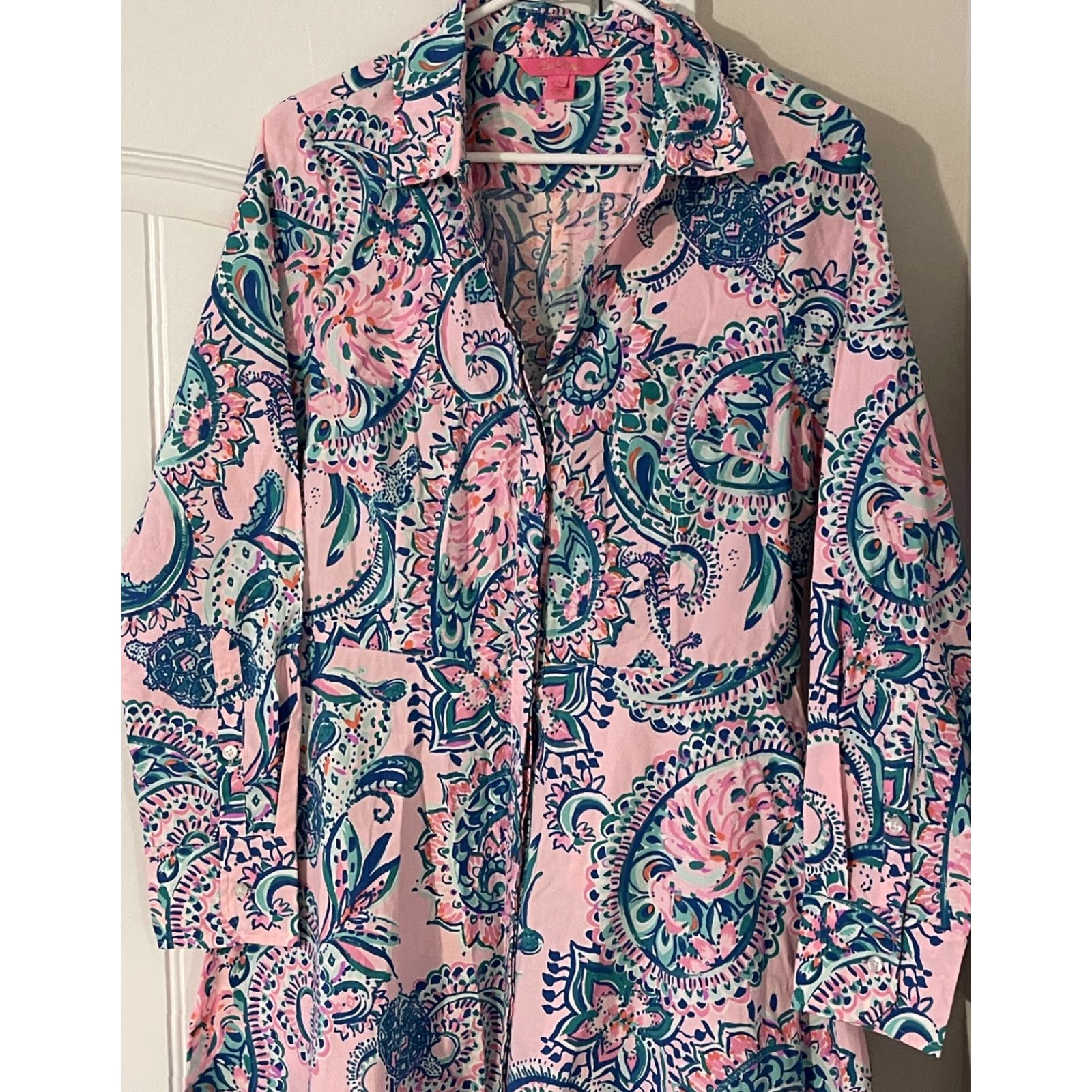 Lilly Pulitzer VINTAGE Lilly Pulitzer Dress Shirt Midi Womens Pink Tropical Stretch 10 Size L / US 10 / IT 46 - 3 Thumbnail