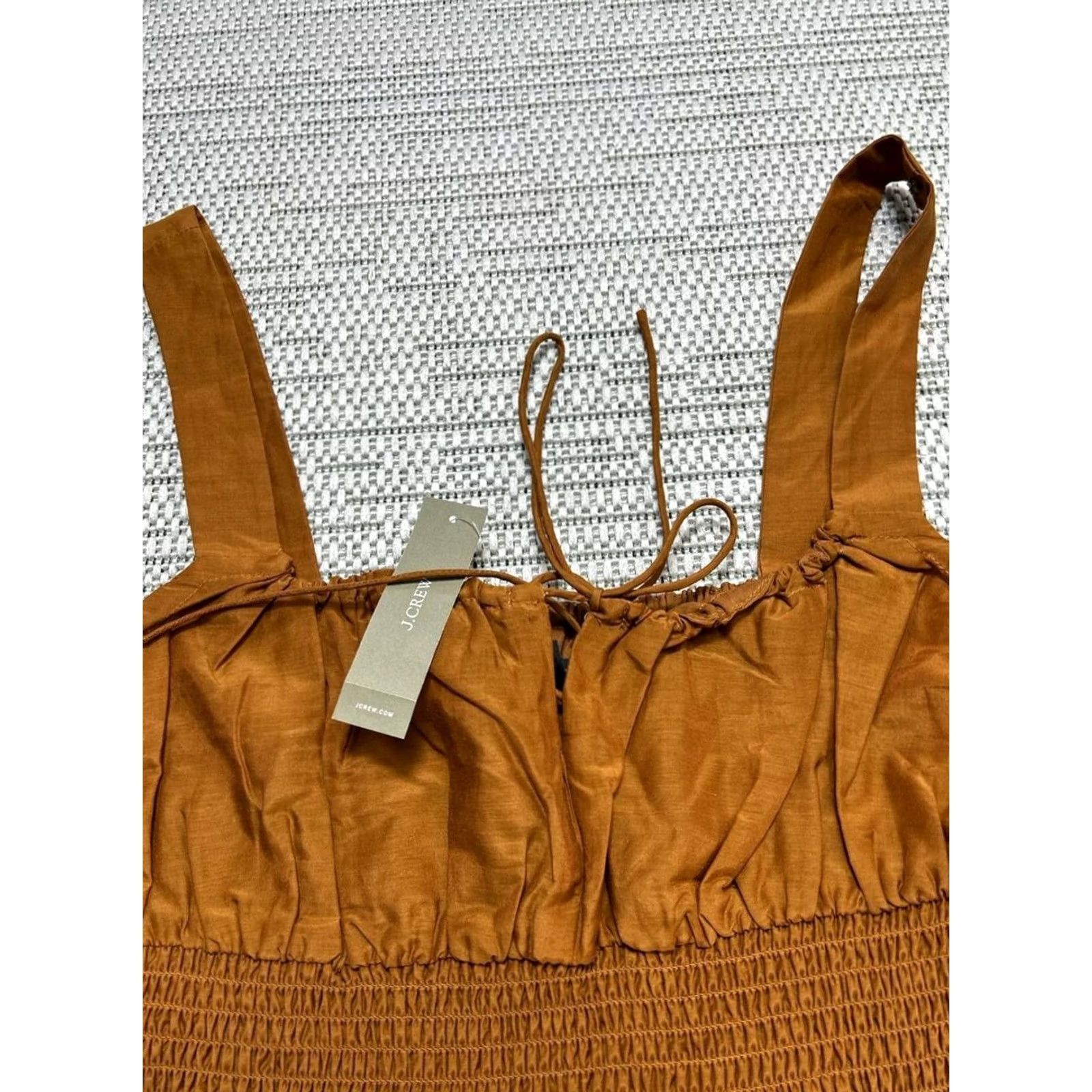J.Crew J Crew Smocked Waist Tank Top Womens XS Brown Cotton Tie Front Peplum Hem New Size XS / US 0-2 / IT 36-38 - 3 Thumbnail