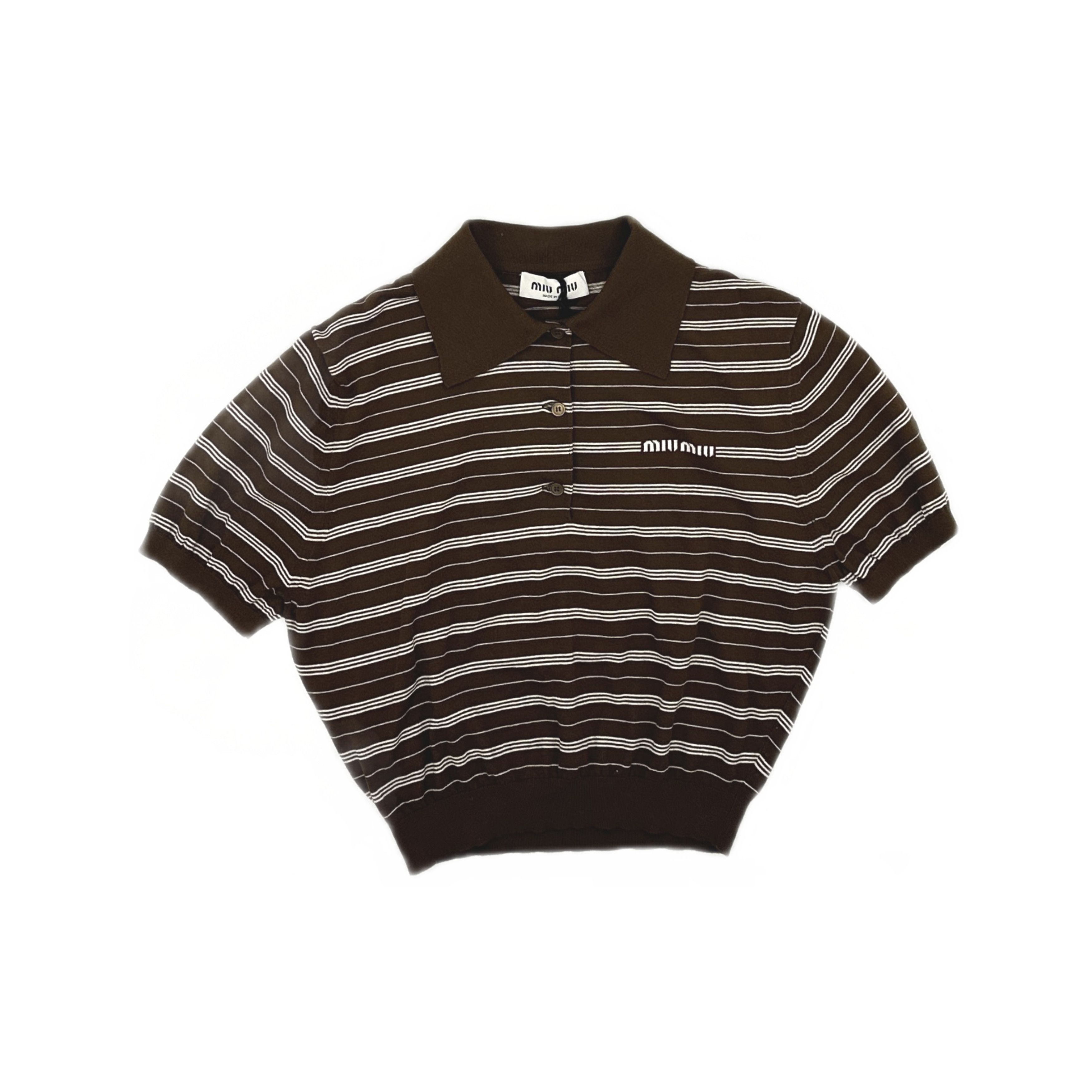 Miu Miu Miu Miu Striped Logo Polo Shirt Size 36 Size XS / US 0-2 / IT 36-38 - 1 Thumbnail