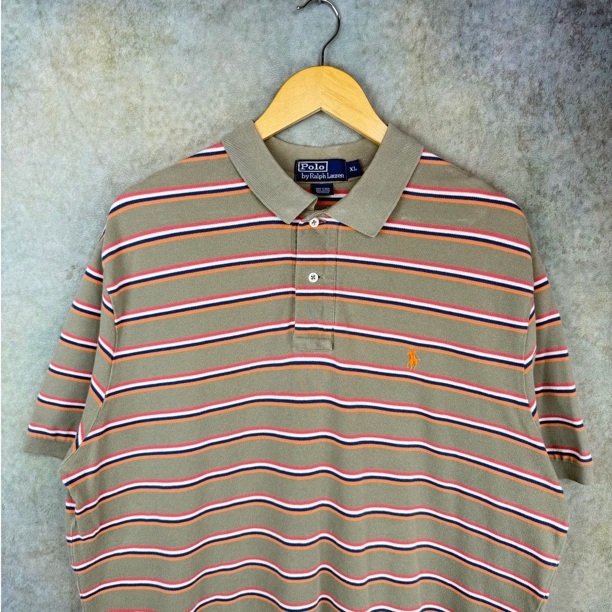 Polo Ralph Lauren VTG 90s Polo Ralph Lauren Polo Shirt Mens Sz XL Striped Tan Size US XL / EU 56 / 4 - 2 Thumbnail