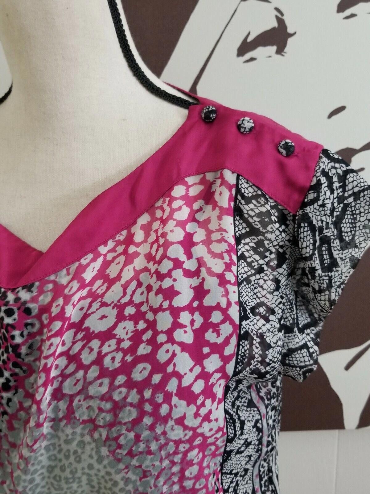 Designer Bisou Bisou Top Medium Semi Sheer Blouson Tie Waist pink Size M / US 6-8 / IT 42-44 - 4 Thumbnail