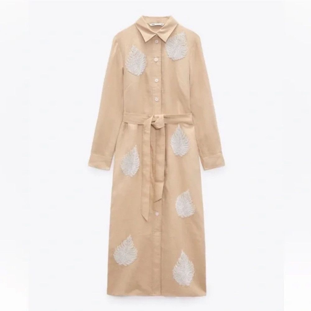 Zara Zara Limited Edition Linen Dress With Beading REF. 2731/077 Size L / US 10 / IT 46 - 1 Thumbnail