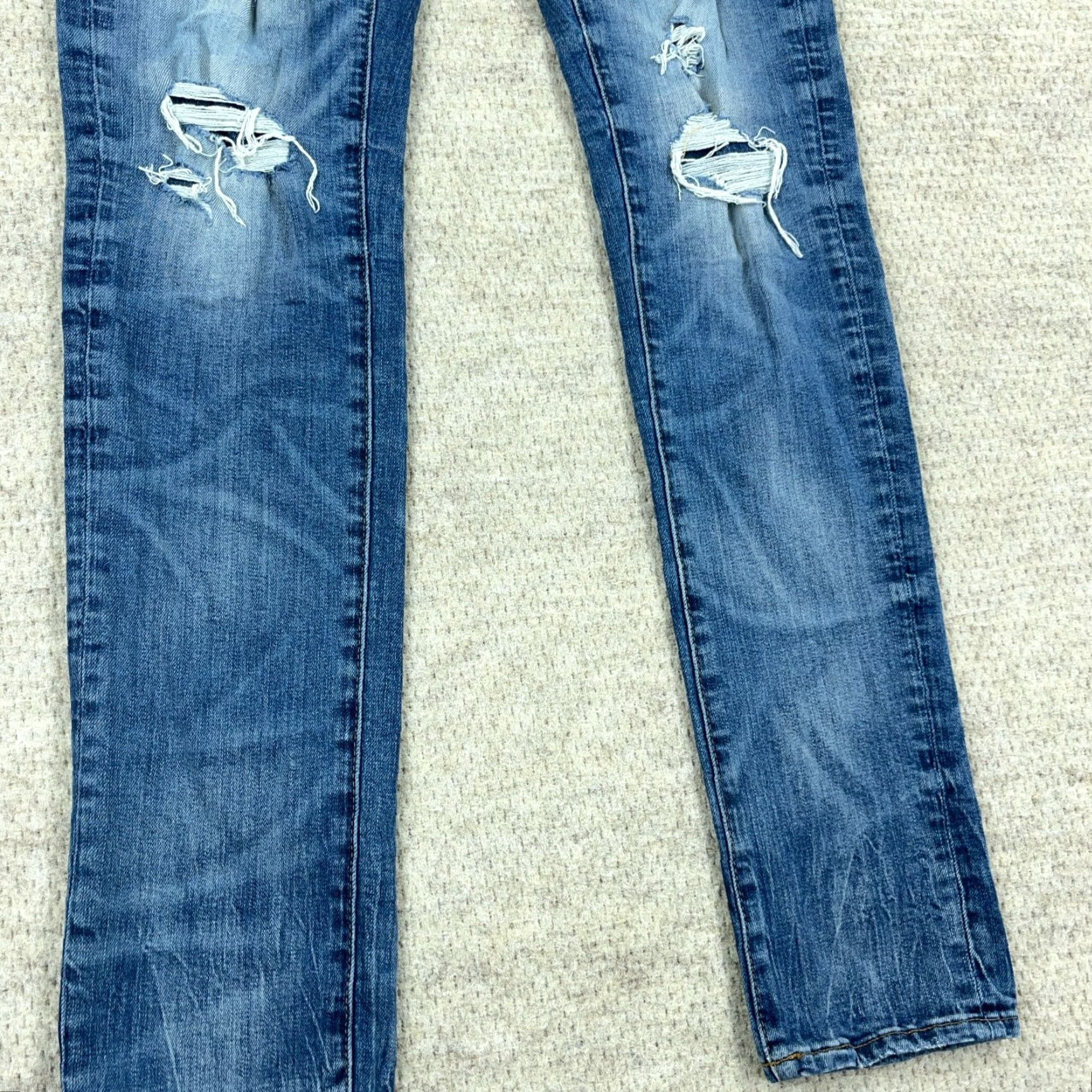 American Eagle Outfitters American Eagle Skinny Jeans Men 30x34 Med Wash Faded Whiskered Rips Holes Flex Size US 30 / EU 46 - 6 Thumbnail