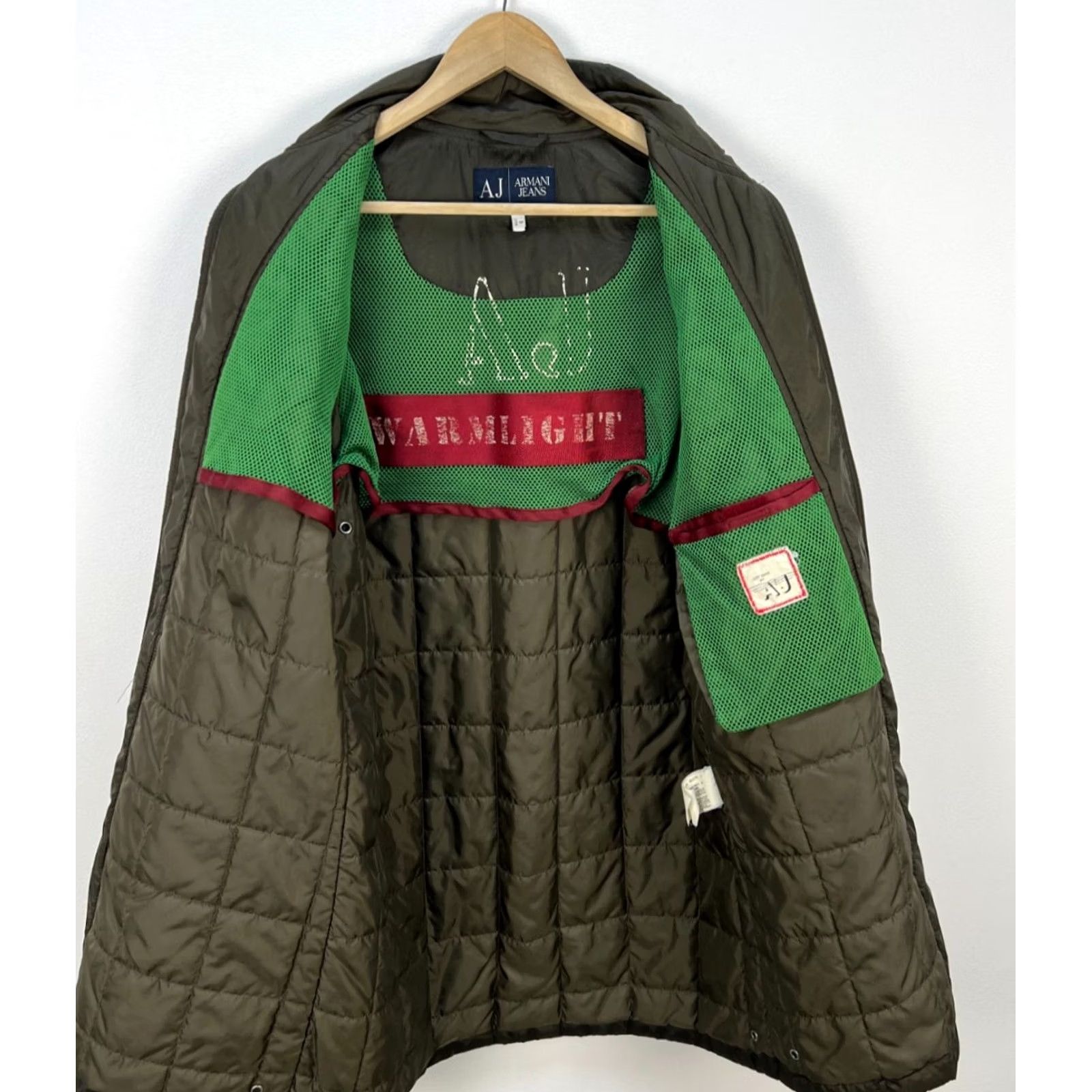 Vintage VINTAGE Armani Jeans Jacket Men S Nylon Lightweight & Warm Dark olive green Logo Archive Piece EU 48 / US S Size US 29 - 4 Thumbnail