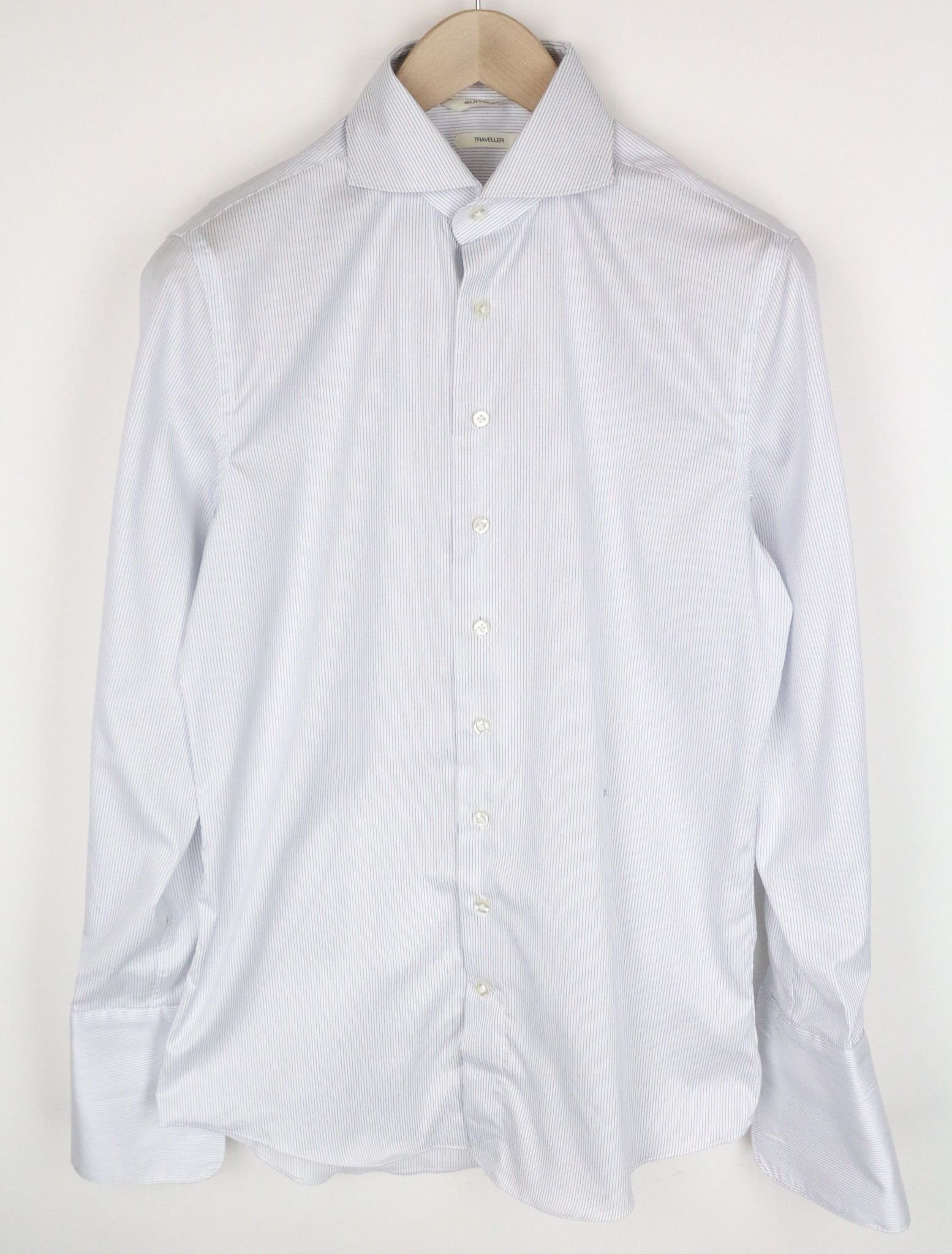 Suitsupply TRAVELLER 39 Extra Slim White Cotton Striped Shirt 73157 Size US M / EU 48-50 / 2 - 1 Thumbnail