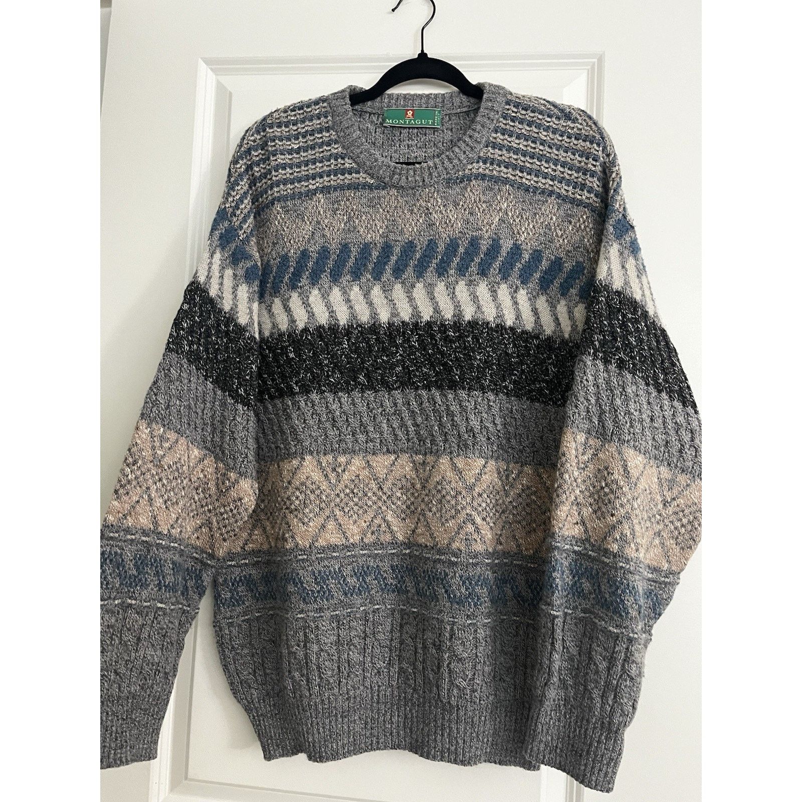 Montagut Vintage Montagut Sweater Mens Large Gray Pattern Knit Italy Size US L / EU 52-54 / 3 - 1 Thumbnail