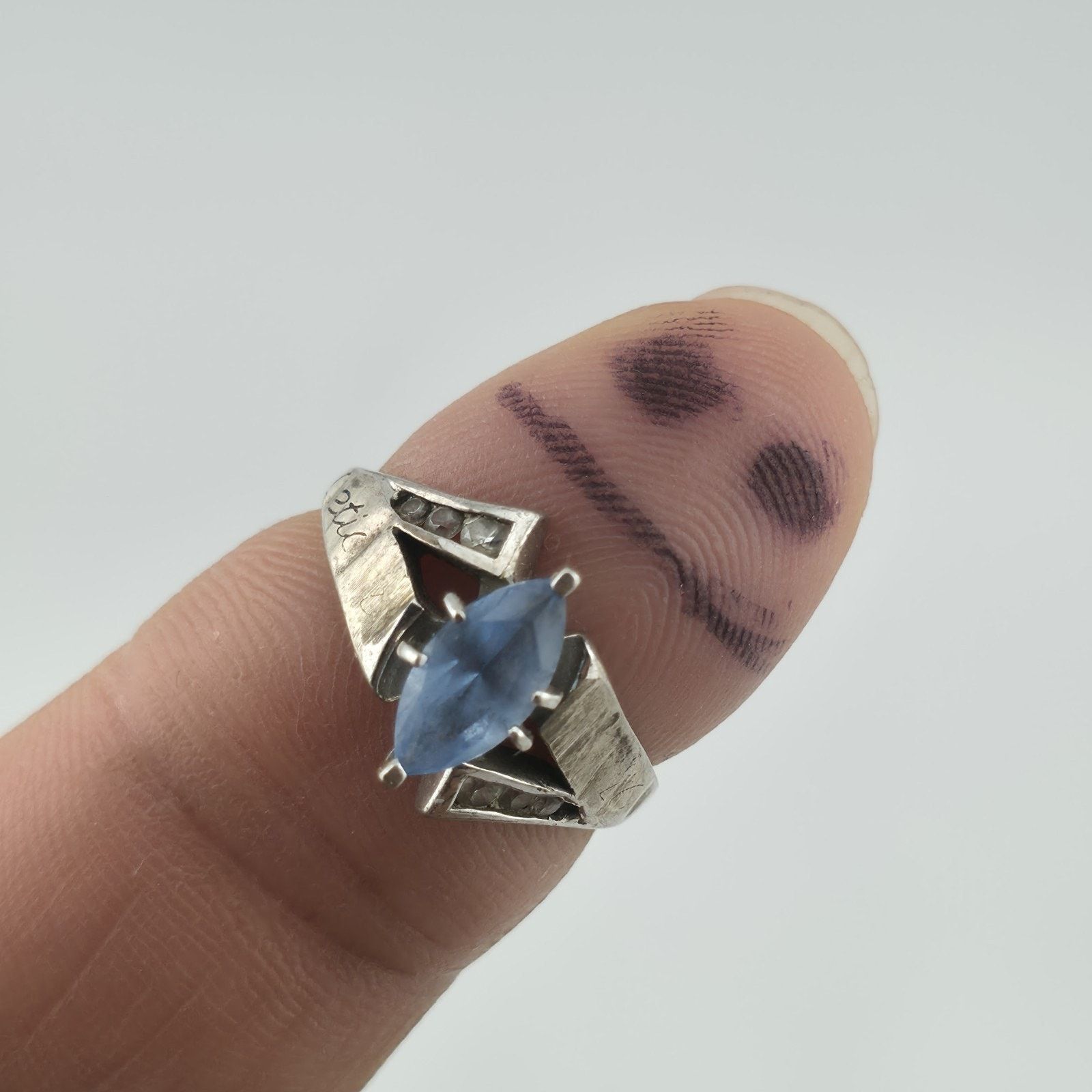 Other Sterling Silver Blue Marquise Stone Ring Art Deco 6.25 Size ONE SIZE - 1 Thumbnail