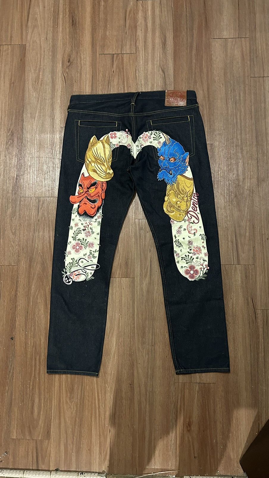 image of evisu Horicho Mask Daicock Selvedge Denim Jeans in Denim Blue, Men's (Size 38)