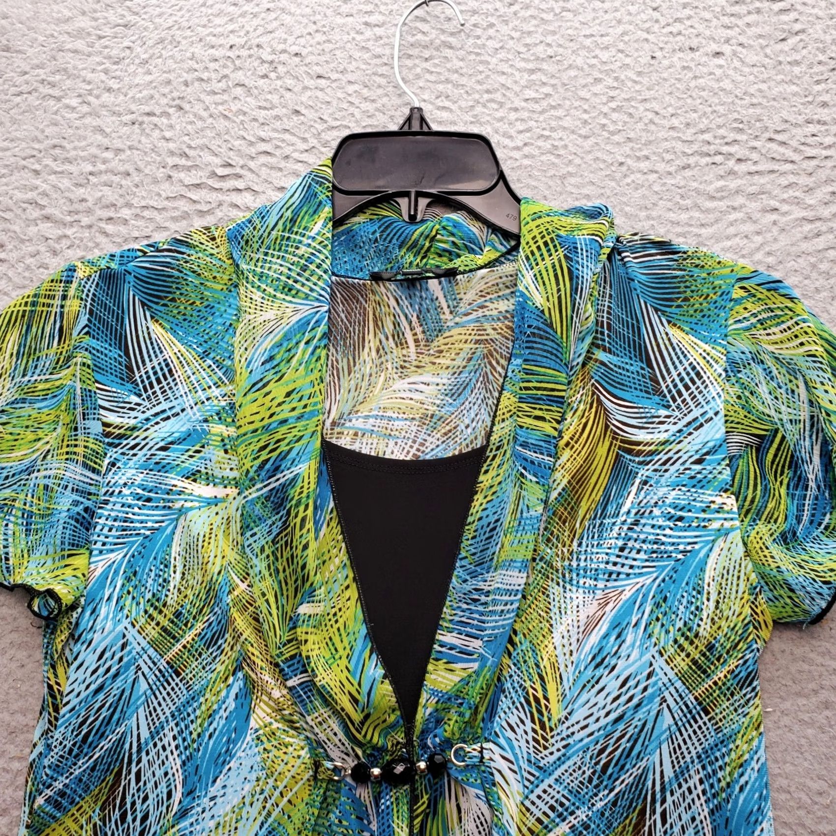 Element Elementz Blouse Top Womens Multicolor Tropical Print Cap Sleeve V-Neck Beaded Size M / US 6-8 / IT 42-44 - 4 Thumbnail