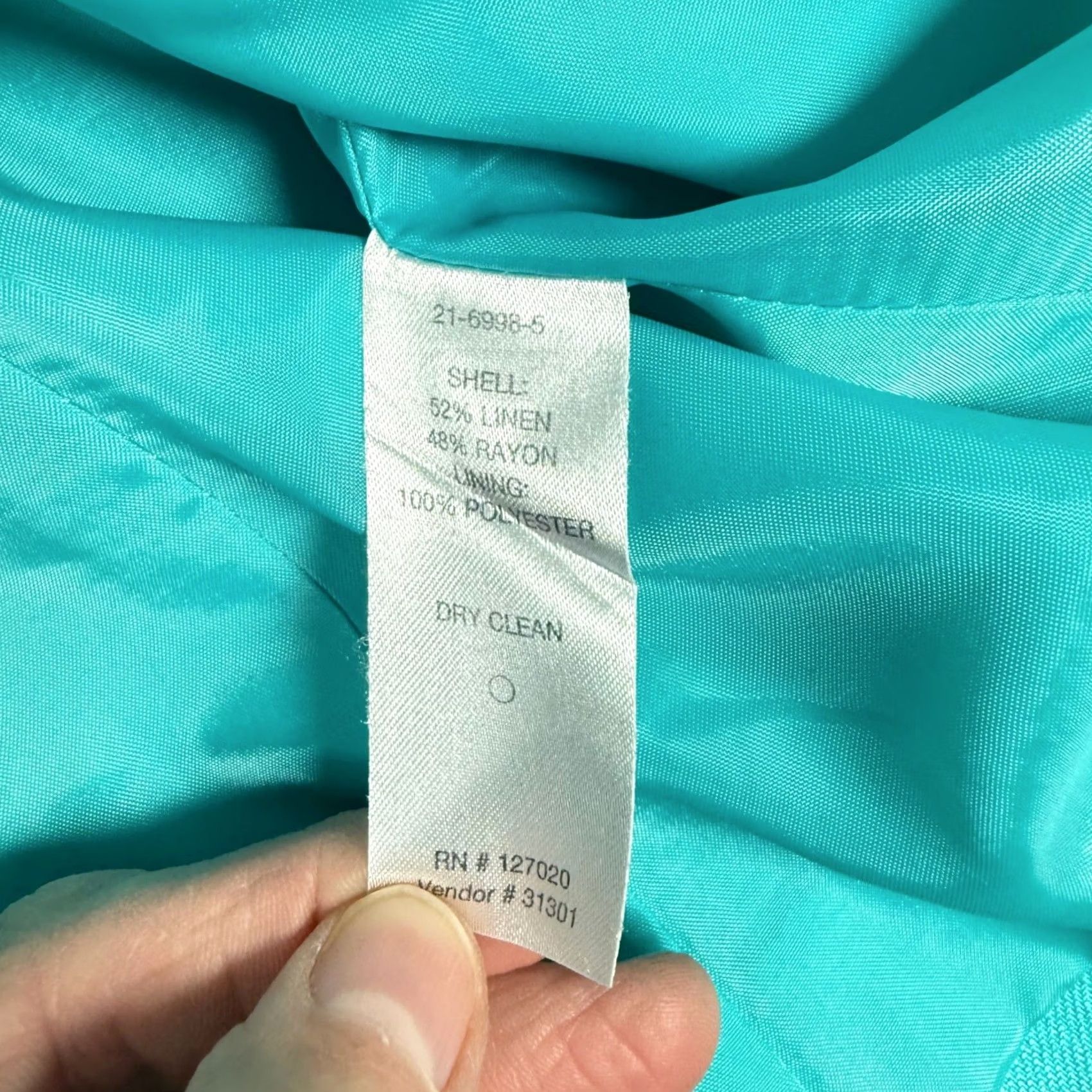 Chaps VINTAGE CHAPS Blazer 2P Teal Linen Blend Single Button 3/4 Sleeve Women Business Casual Size XS / US 0-2 / IT 36-38 - 6 Thumbnail