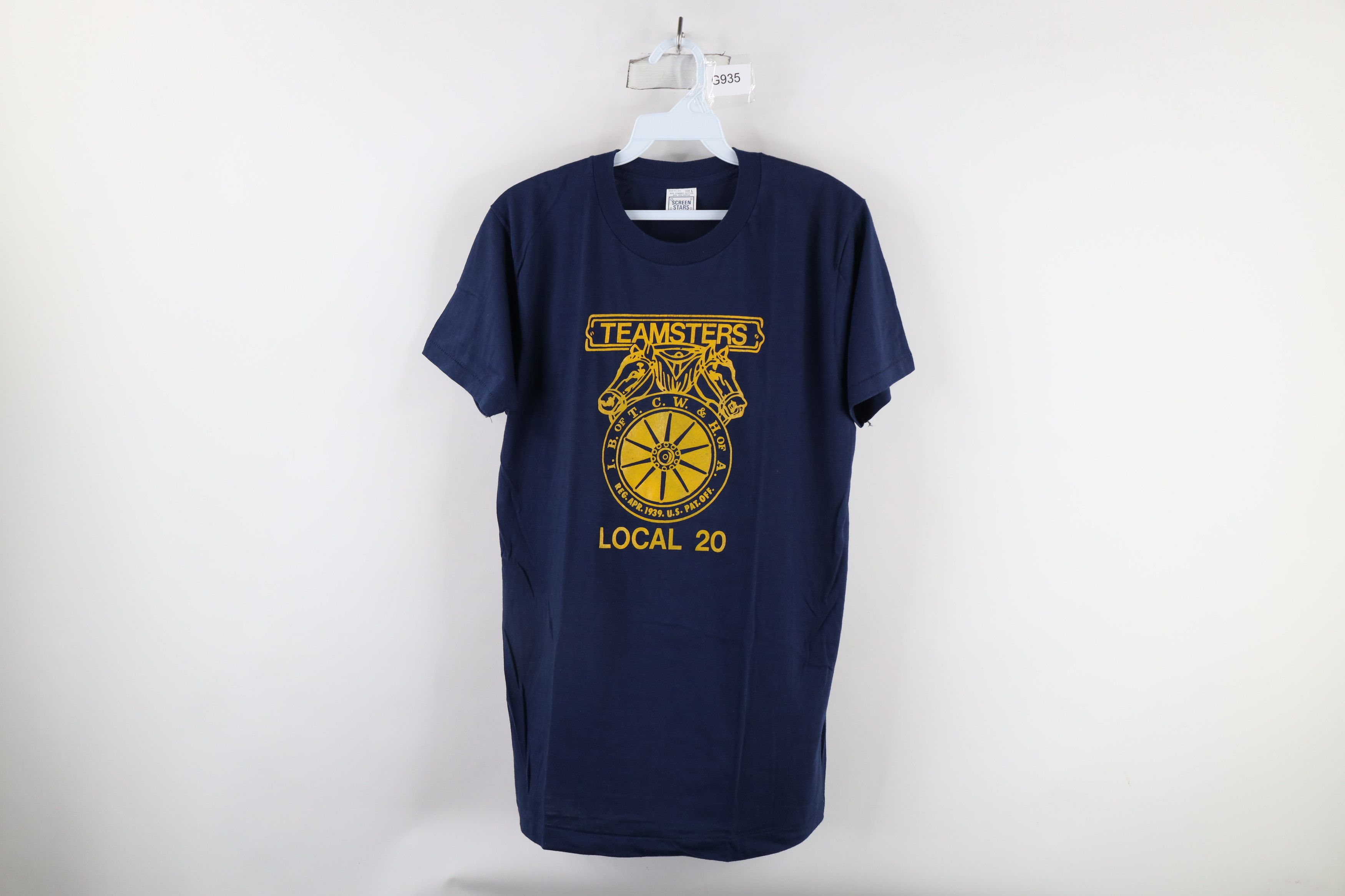 Vintage NOS Vintage 80s Local 20 Teamsters Union T-Shirt Blue USA Size US L / EU 52-54 / 3 - 1 Thumbnail