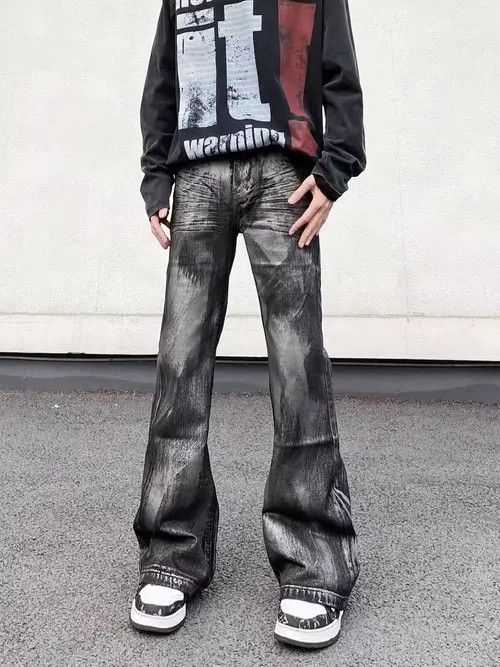 VIBE High street vintage batik dirty wash graffiti baggy jeans Size US 30 / EU 46 - 2 Thumbnail