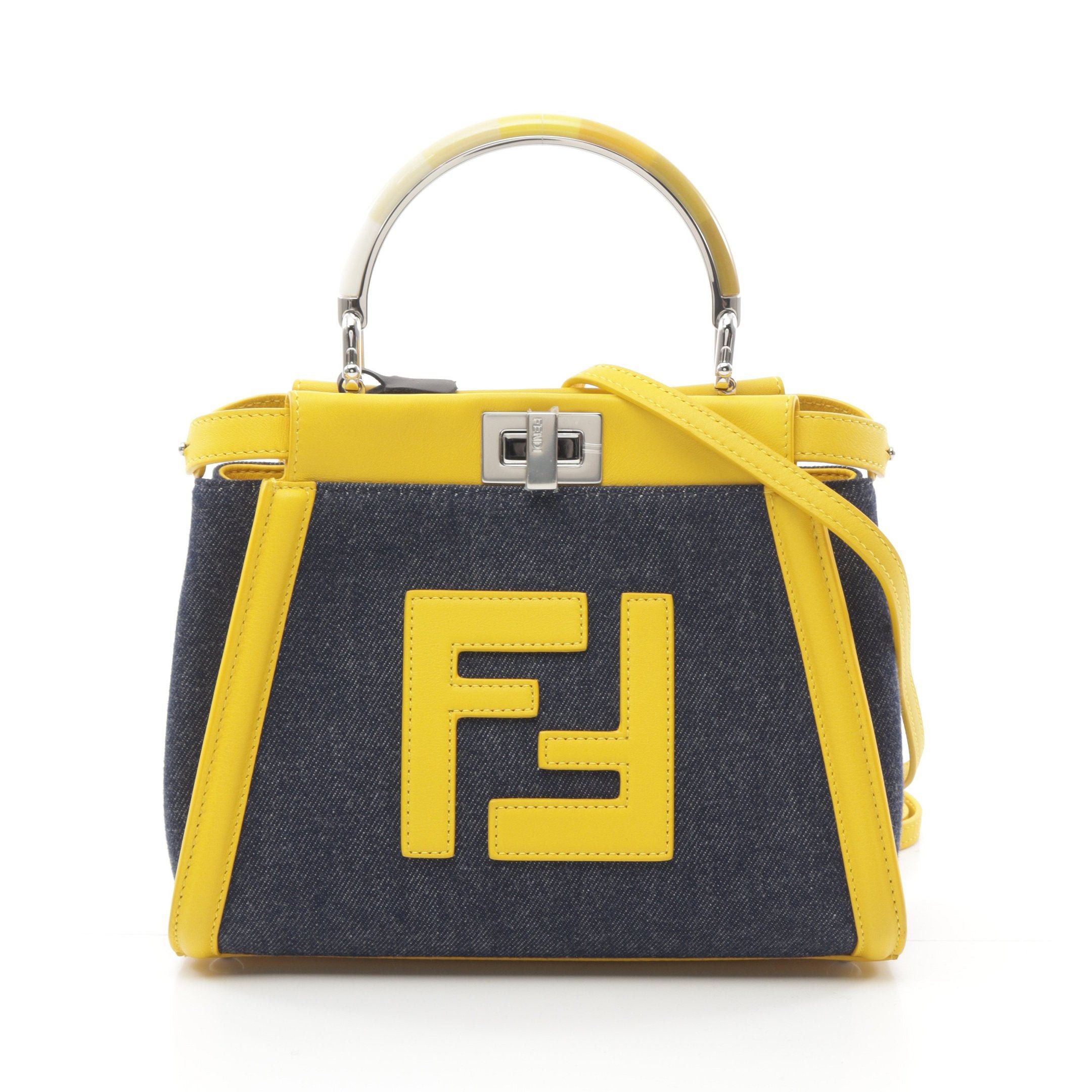 Fendi Fendi Ｍini Peekaboo Iconic Handbag Denim Leather Indigo Blue Yellow Size ONE SIZE - 1 Thumbnail