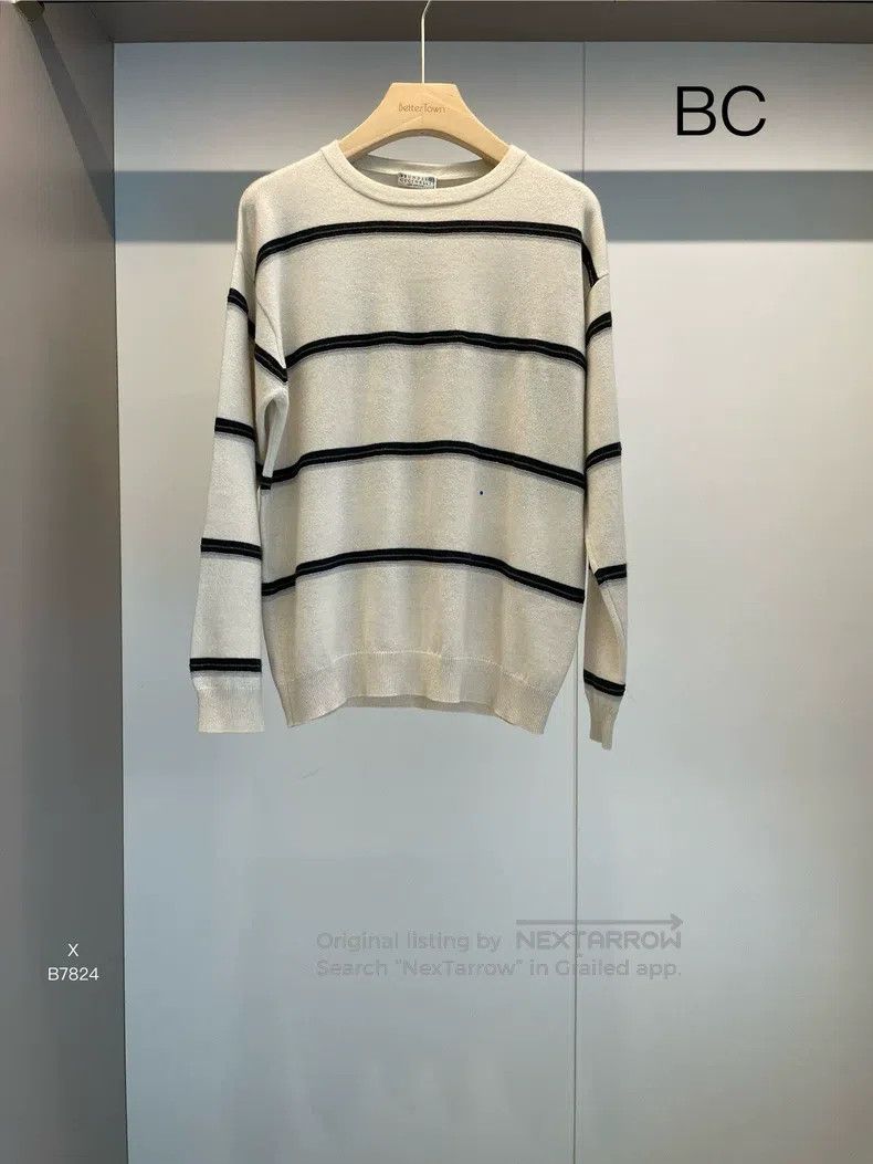 Brunello Cucinelli Brunello Cucinelli Beige Striped Beaded Cashmere Sweater Size M / US 6-8 / IT 42-44 - 1 Thumbnail