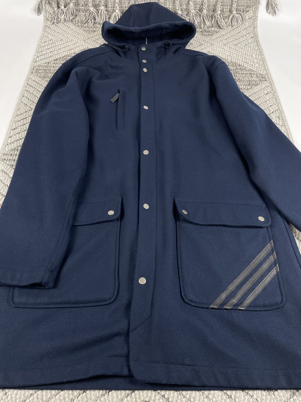 Adidas 00s Adidas Originals Vintage Wool Coat Navy Blue early 2000s Size US L / EU 52-54 / 3 - 11 Thumbnail