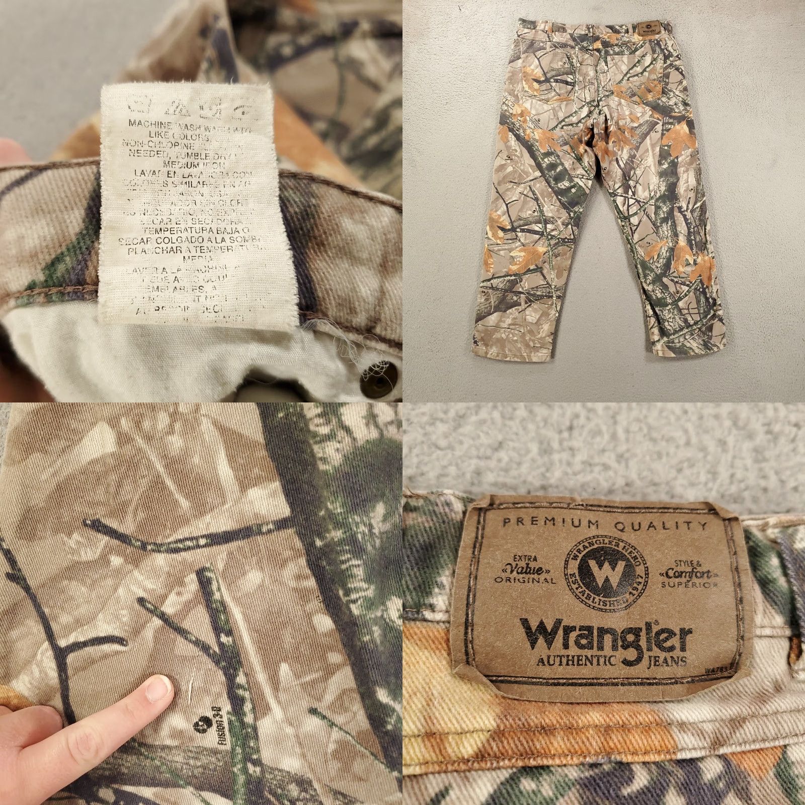 Wrangler VINTAGE Wrangler Jeans Mens 40x32 Camouflage 5-Pocket Denim Straight Hunting Camouflage Nature 3D Grunge Fall Winter Spring Summer Men Size US 40 / EU 56 - 8 Thumbnail