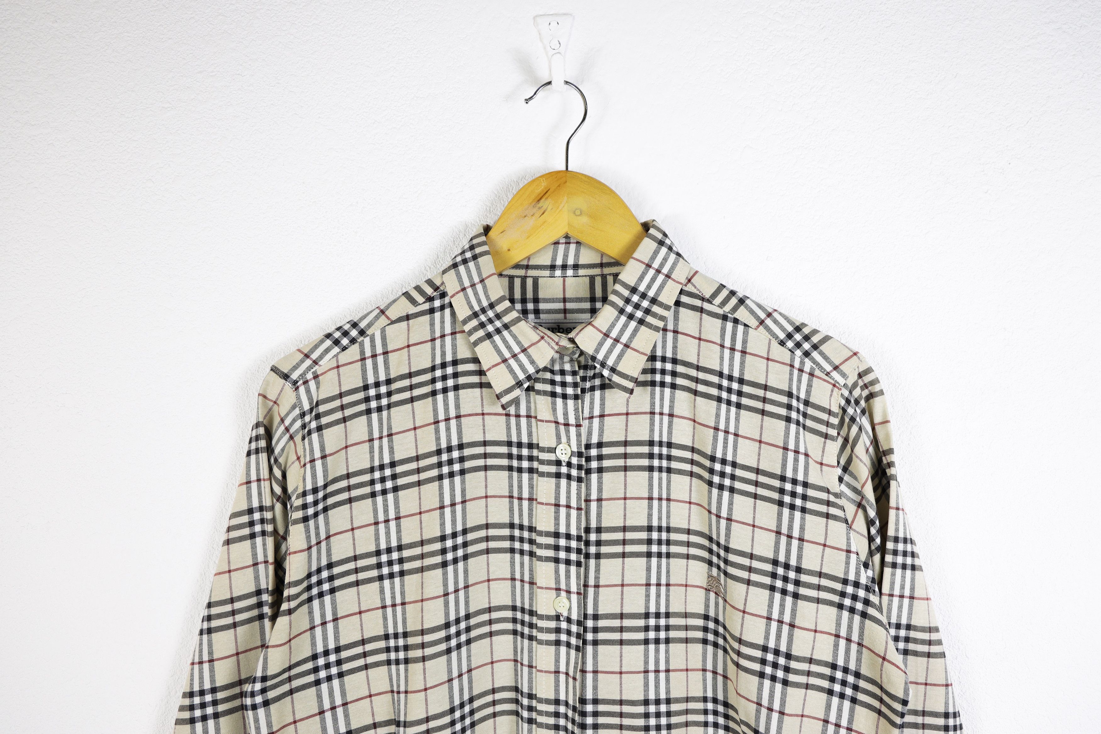Burberry × Vintage Vintage Burberry Beige Nova Check Long Sleeve Shirt Size L / US 10 / IT 46 - 2 Thumbnail