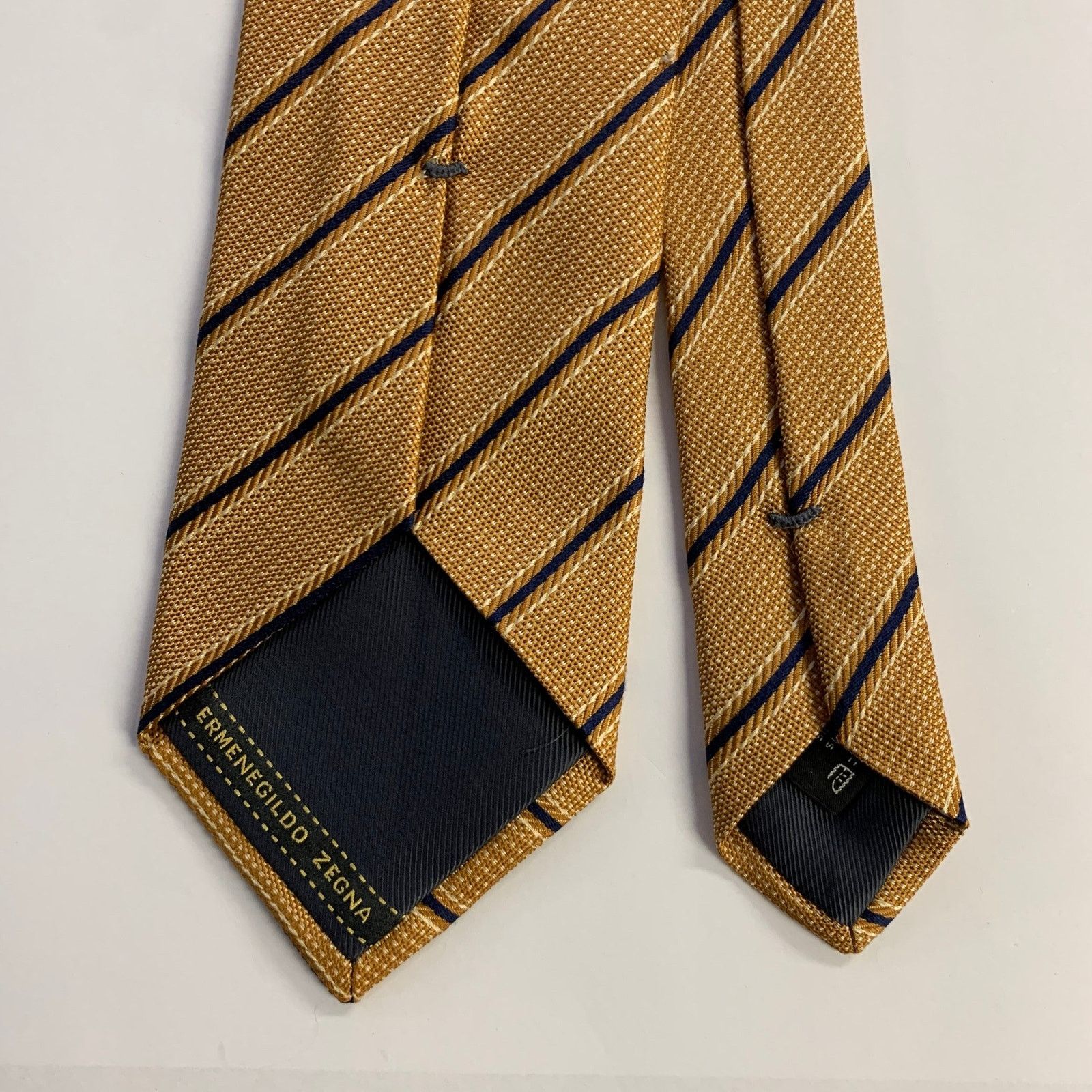 Ermenegildo Zegna ERMENEGILDO ZEGNA Gold Navy Diagonal Stripe Silk Tie Size ONE SIZE - 2 Thumbnail