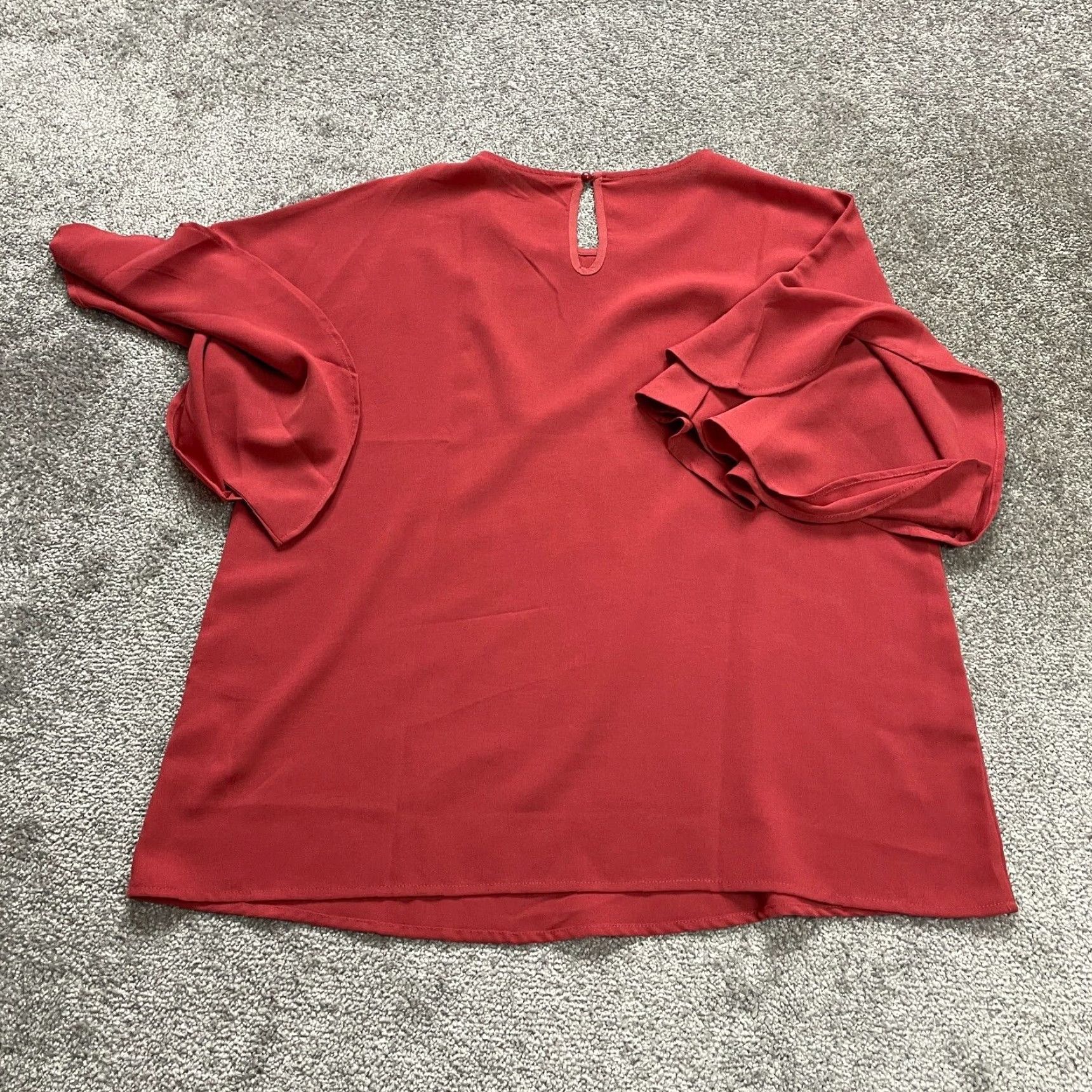 Bell Unbranded Blouse XL Womens Solid Red Ruffle Bell Sleeve Round Neck Casual Size XL / US 12-14 / IT 48-50 - 2 Thumbnail