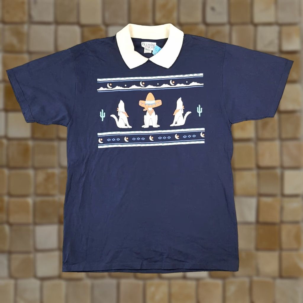 Vintage VINTAGE Blooming & Co Western Cowboy Dog T-Shirt Adult Large Blue Collared Solid Retro Y2K Mens Size US L / EU 52-54 / 3 - 1 Thumbnail