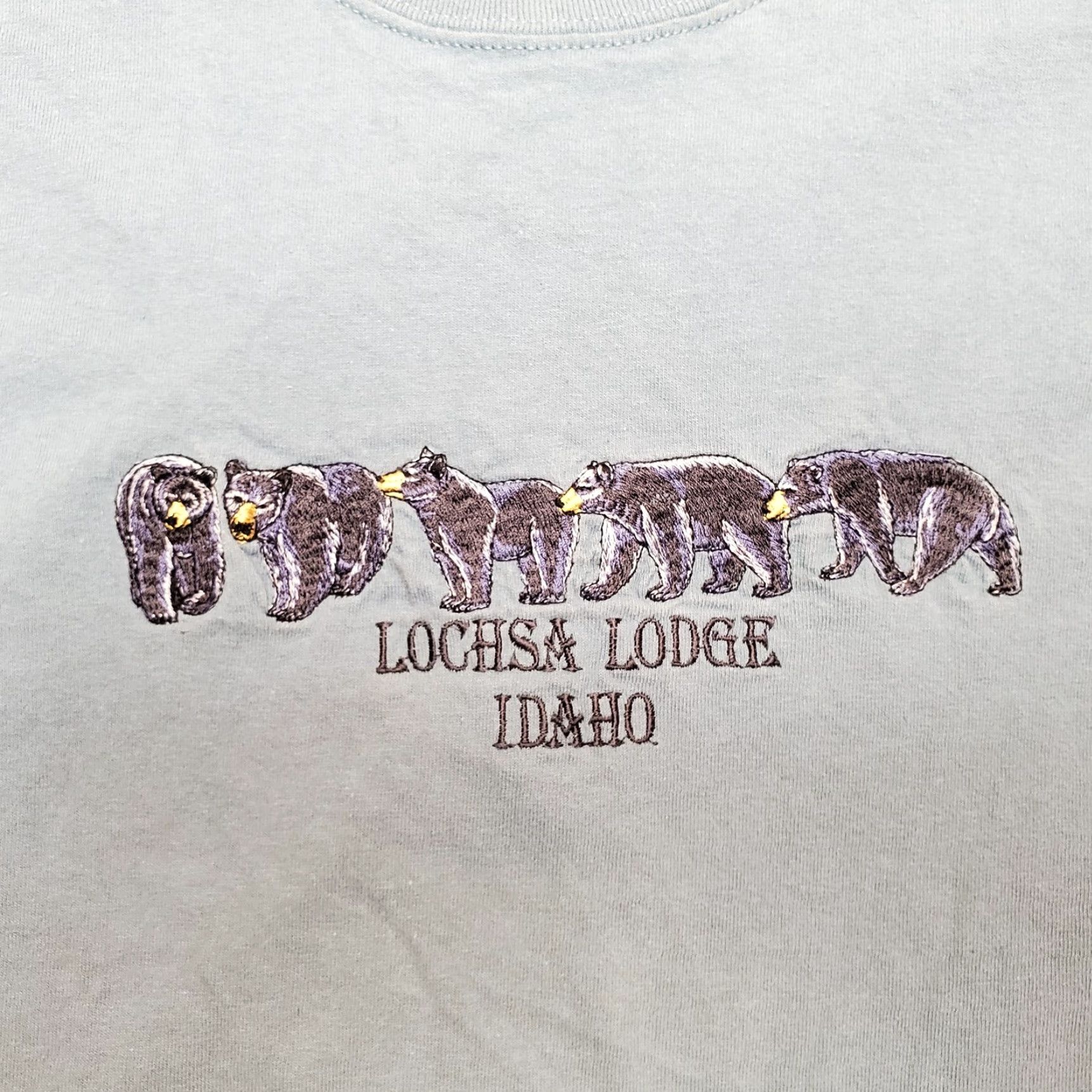 Gildan VINTAGE Lochsa Lodge Shirt Mens XXL Blue 100% Cotton Crewneck Embroidered Bears Shirt Men 2XL Blue 90s USA Western American Mens Size US XXL / EU 58 / 5 - 6 Thumbnail