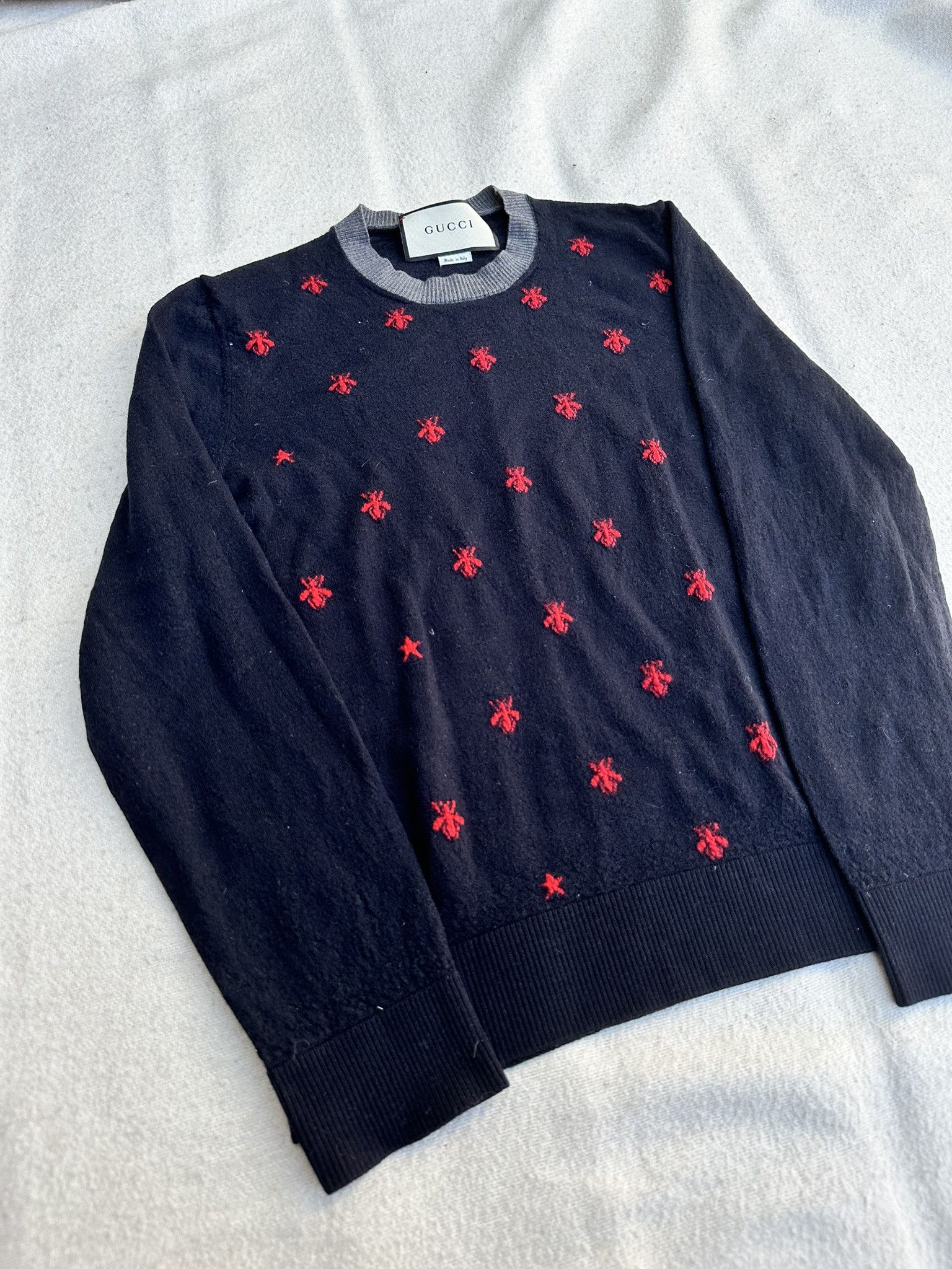 Gucci Gucci Sweater Red Bees Black Wool Size XS / US 0-2 / IT 36-38 - 3 Thumbnail