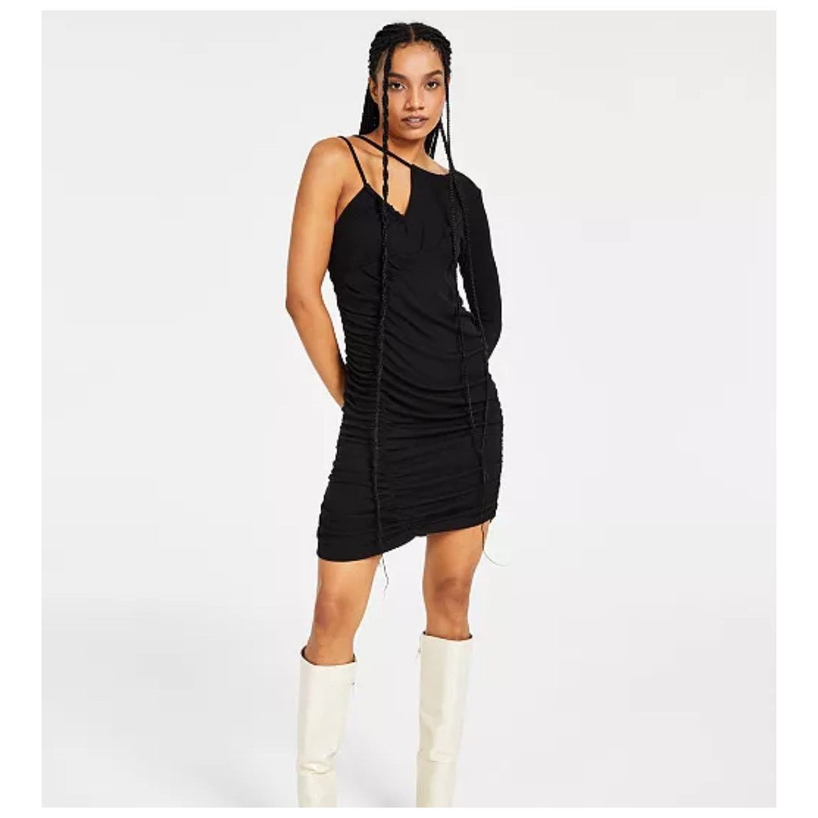 Other LNA Black Ruched Asymmetric Mini Dress Ribbed Bodycon L Fire Size L / US 10 / IT 46 - 1 Thumbnail