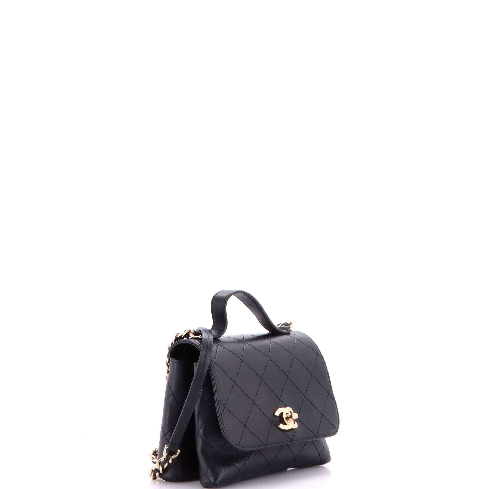 Chanel Cc Double Pocket Top Handle Bag Stitched Calfskin Small in Black, Women's