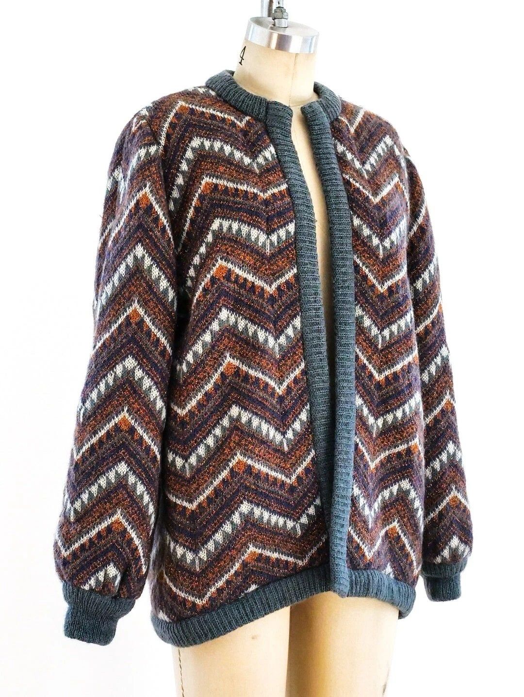 Escada Escada RARE Vintage Metallic Chevron Knit Bomber Jacket 80s Size M / US 6-8 / IT 42-44 - 5 Thumbnail
