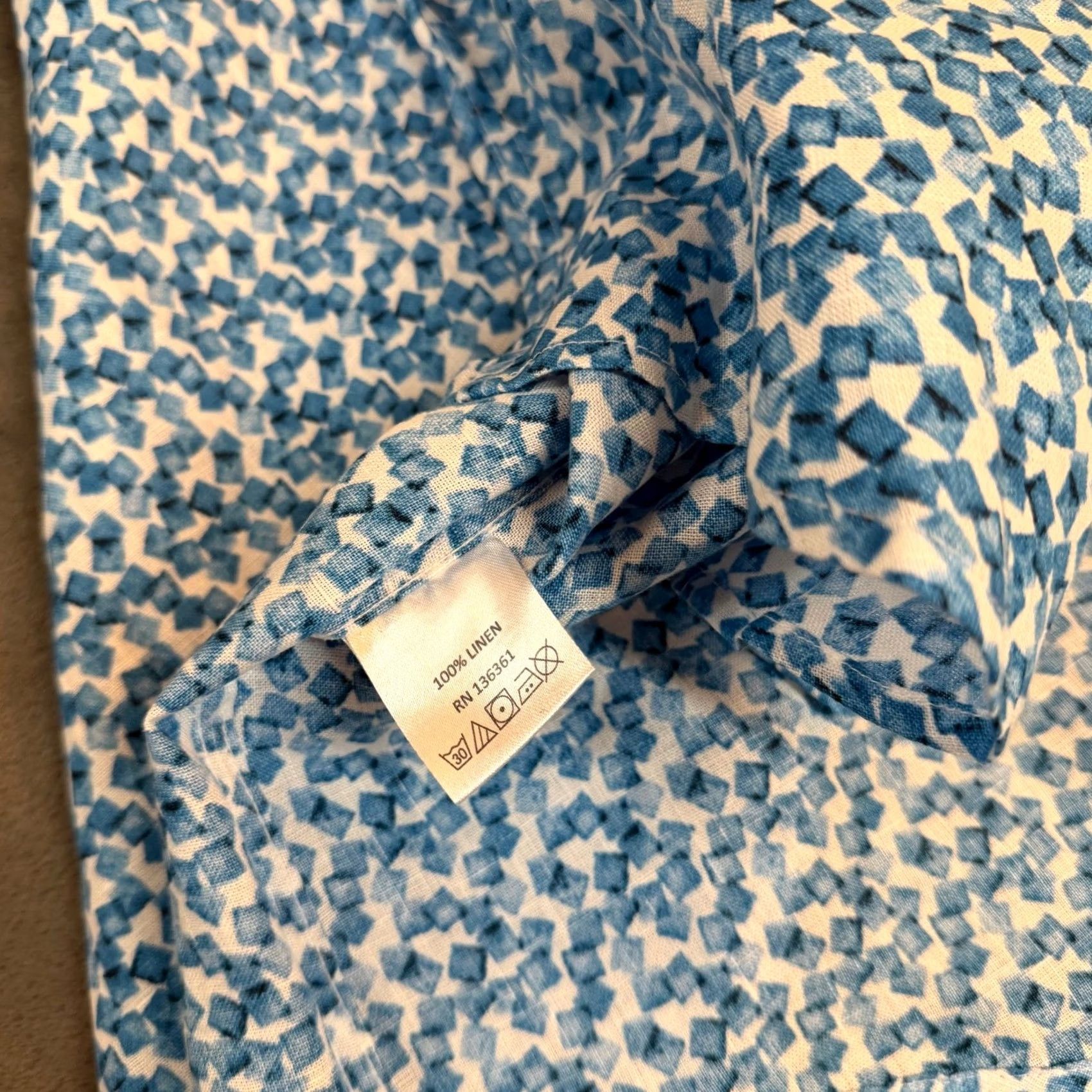 Vintage Quieti Blue Geometric Print 100% Linen Button Down Shirt Mens S NWT Size US S / EU 44-46 / 1 - 7 Thumbnail