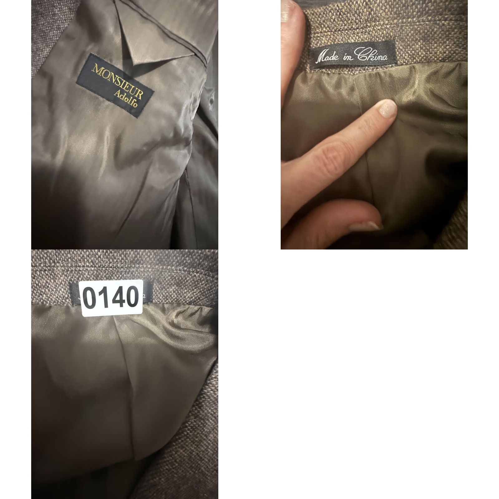 Vintage VINTAGE Monsieur Adolfo Blazer Sport Coat Mens 48L Brown Polyester Tweed Long Jacket Size 48R - 9 Thumbnail