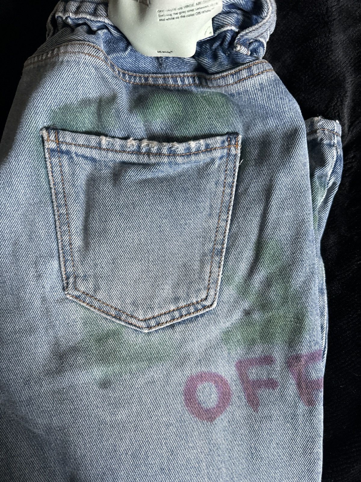 Off-White × Virgil Abloh Off-White Slim Low Crotch Graffiti Jeans - No Belt Size 29" - 4 Thumbnail